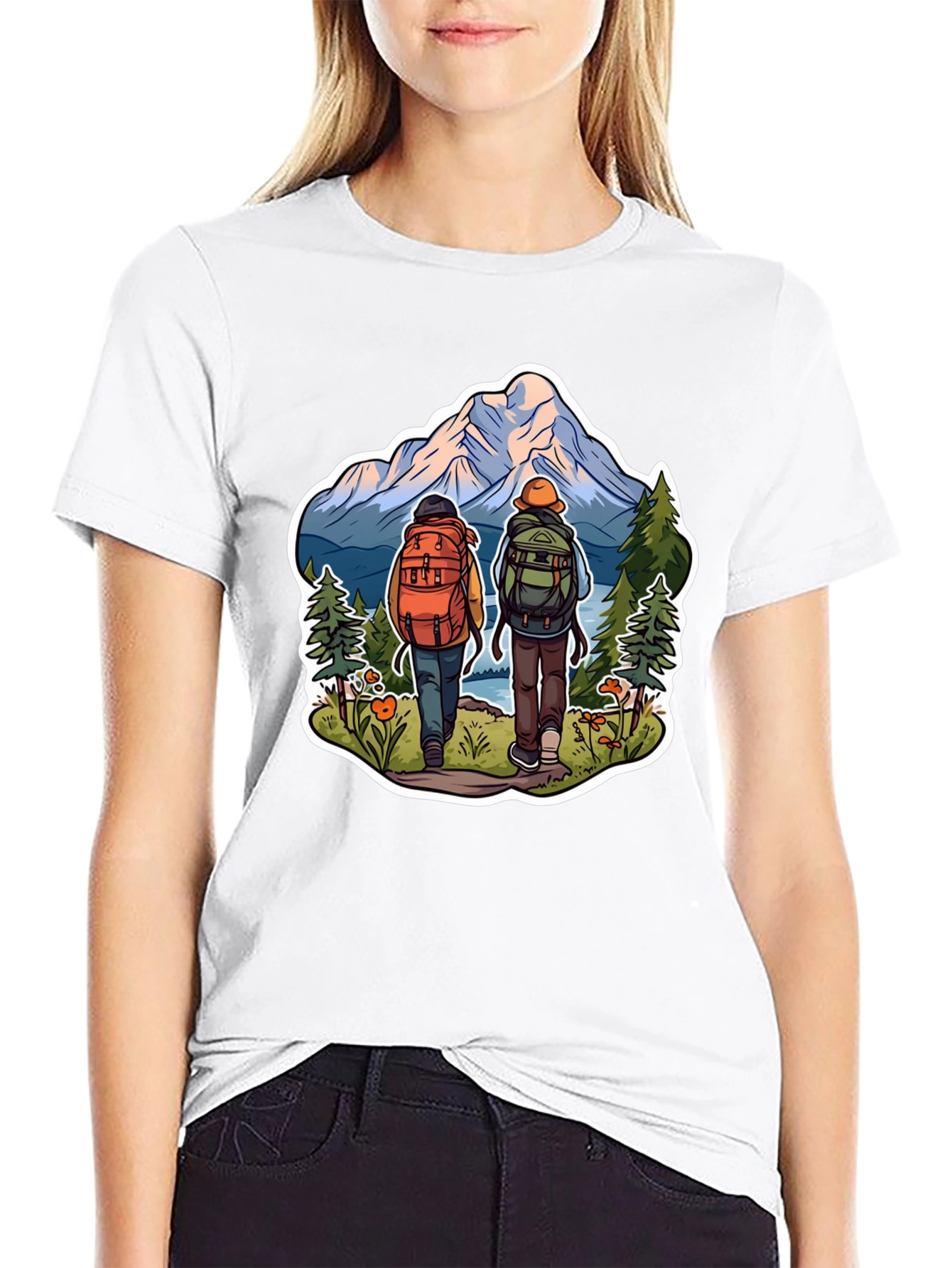 Hiking Adventure Graphic Tee - Mountain & Backpack Design