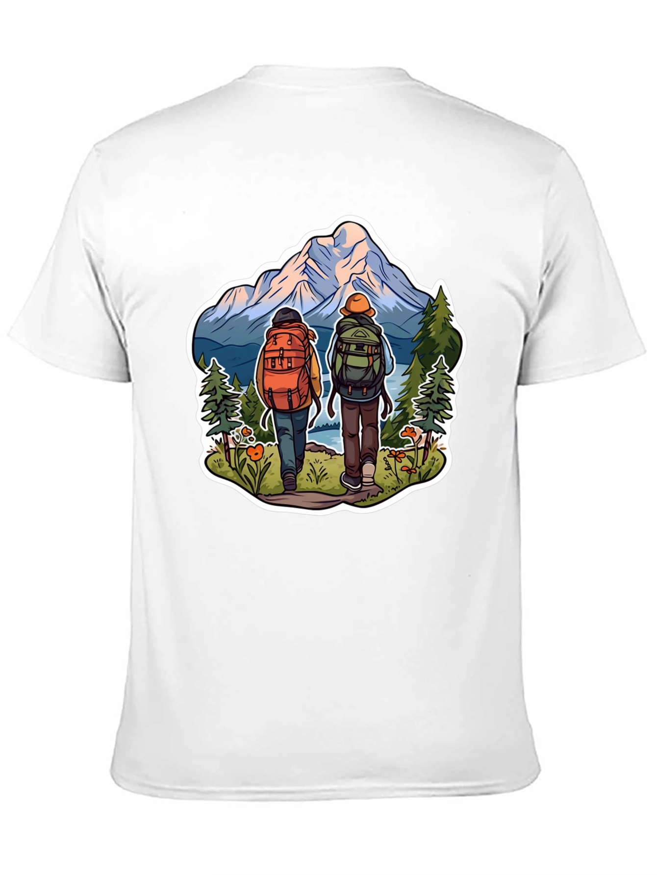 Hiking Adventure Graphic Tee - Mountain & Backpack Design