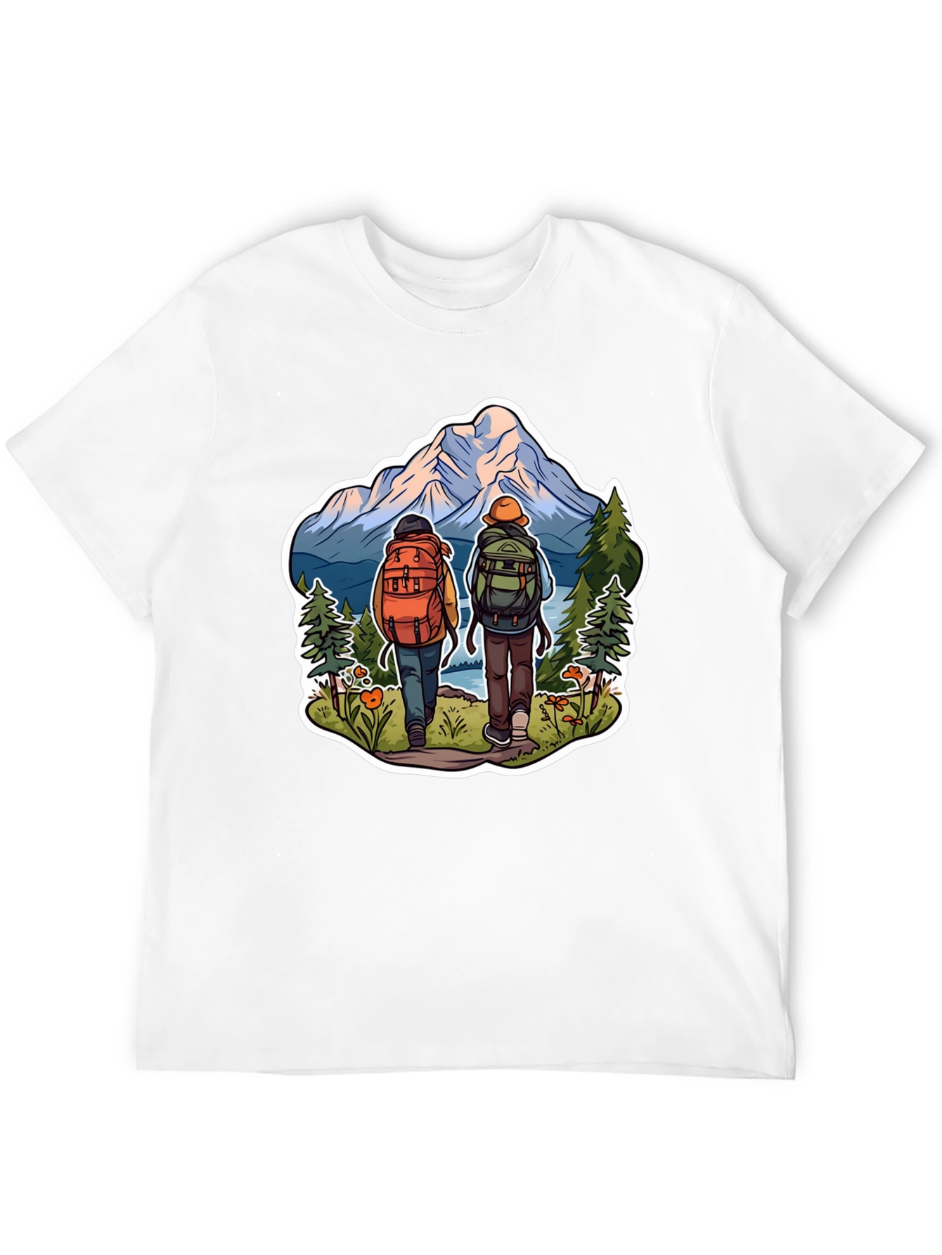 Hiking Adventure Graphic Tee - Mountain & Backpack Design