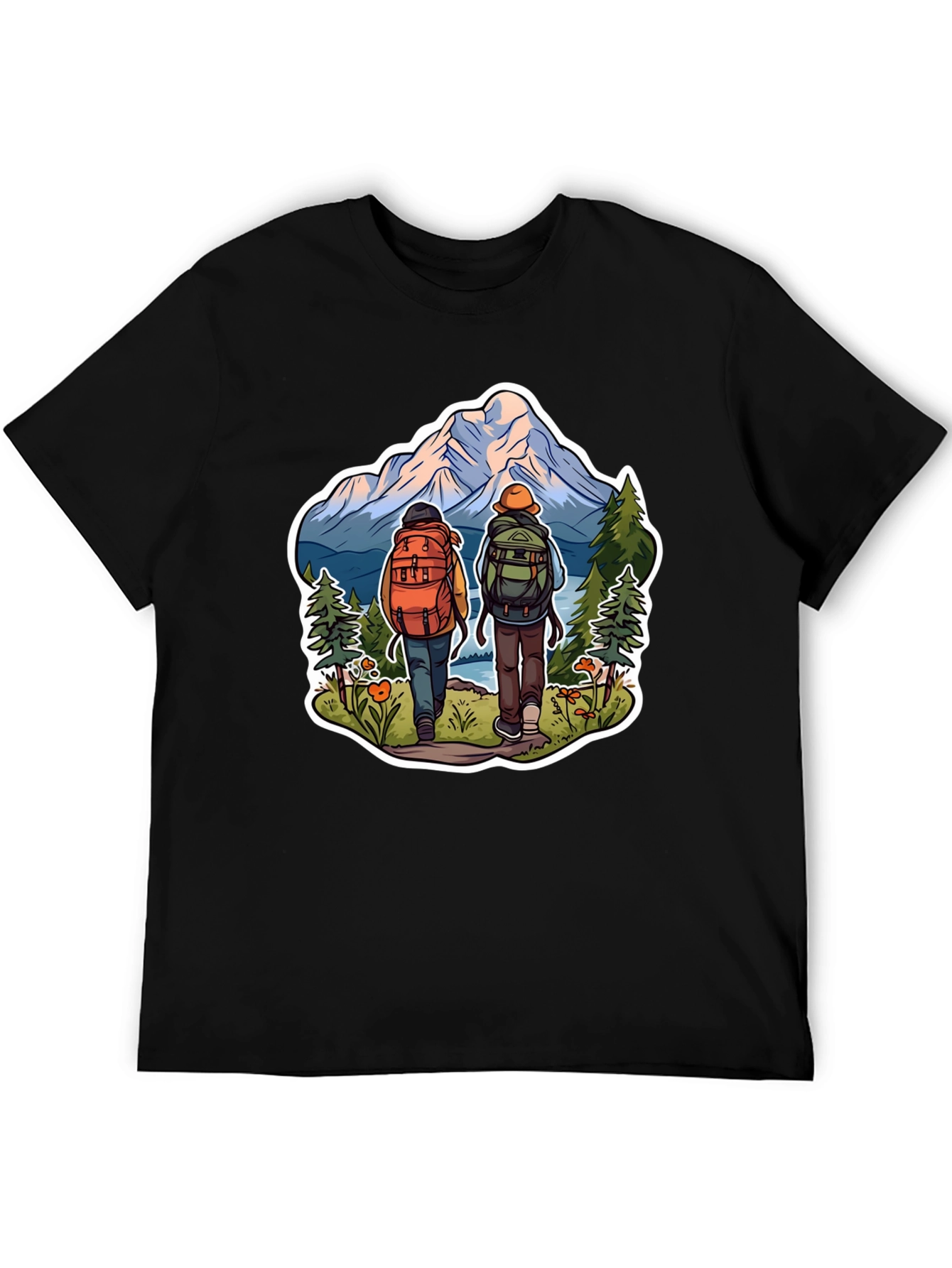 Hiking Adventure Graphic Tee - Mountain & Backpack Design
