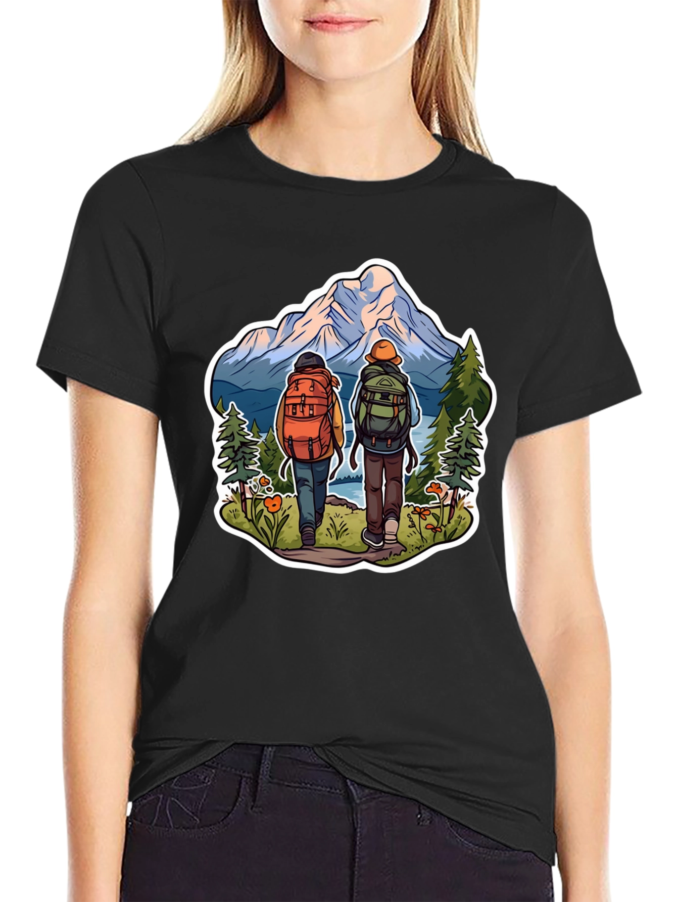 Hiking Adventure Graphic Tee - Mountain & Backpack Design
