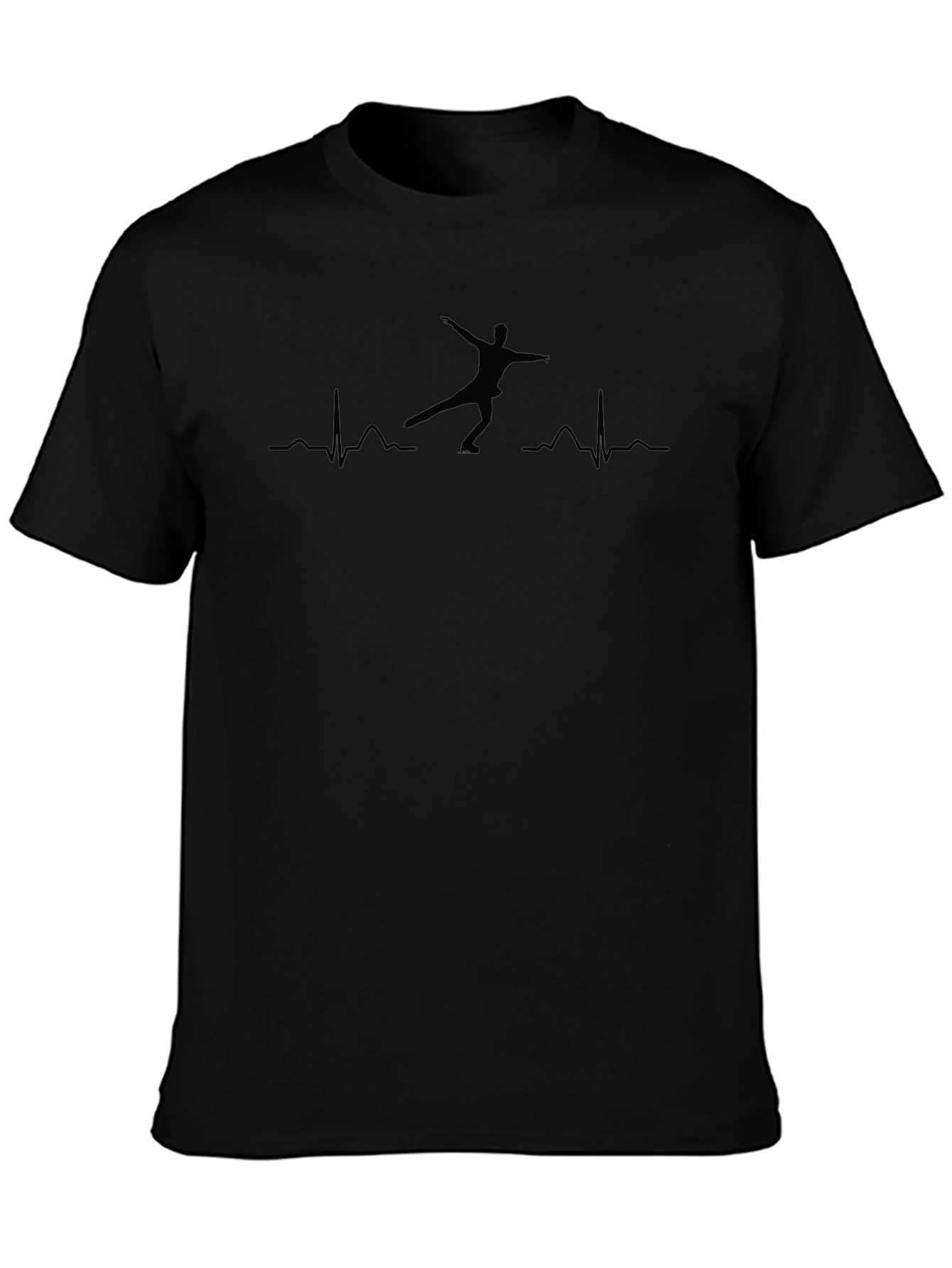 Figure Skating Heartbeat Tee - Black Graphic T-Shirt
