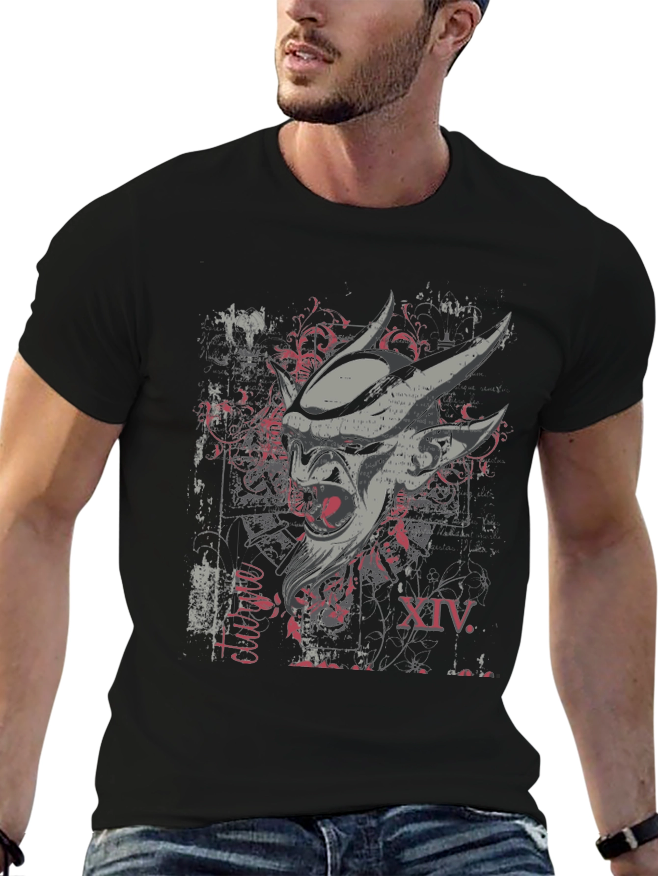Edgy Graphic Print Mens Black T-Shirt
