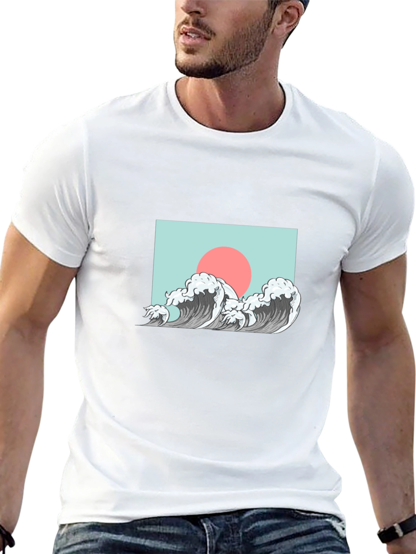 Wave Design Graphic Tee - Black