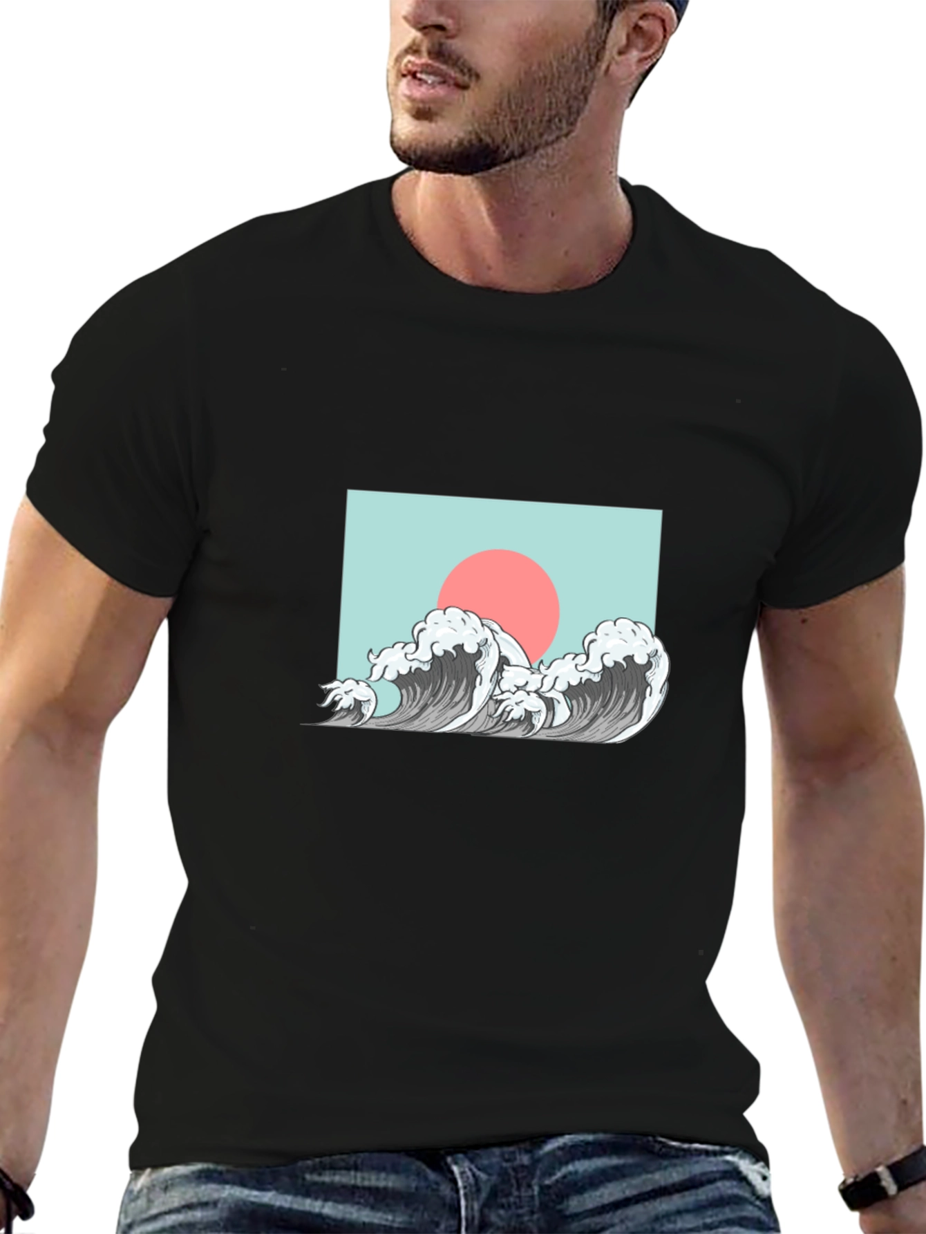 Wave Design Graphic Tee - Black
