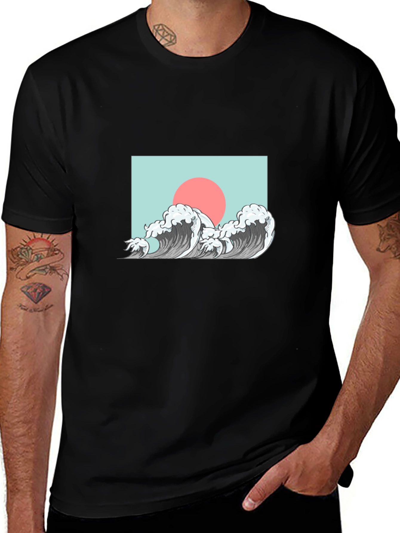 Wave Design Graphic Tee - Black