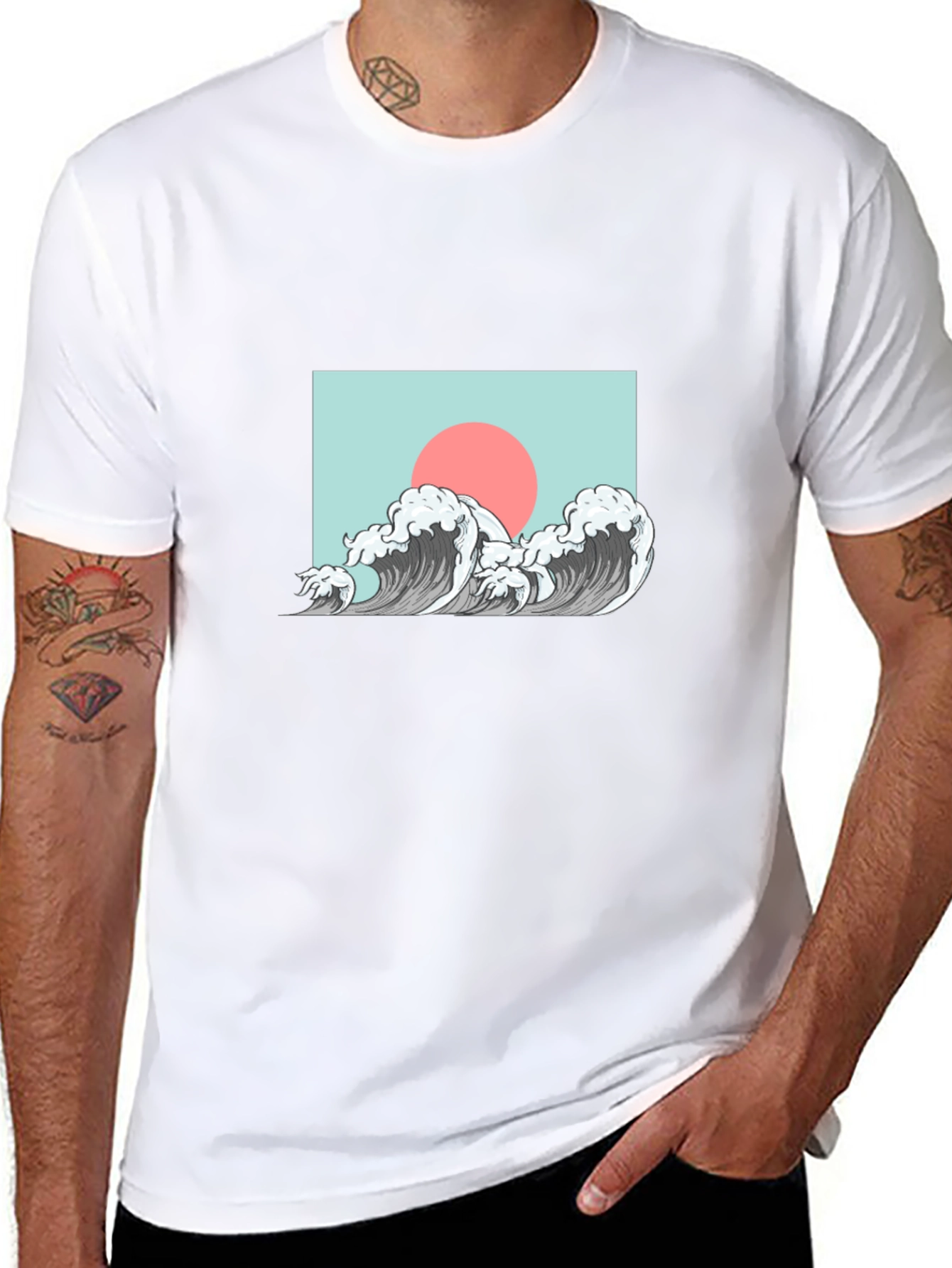 Wave Design Graphic Tee - Black