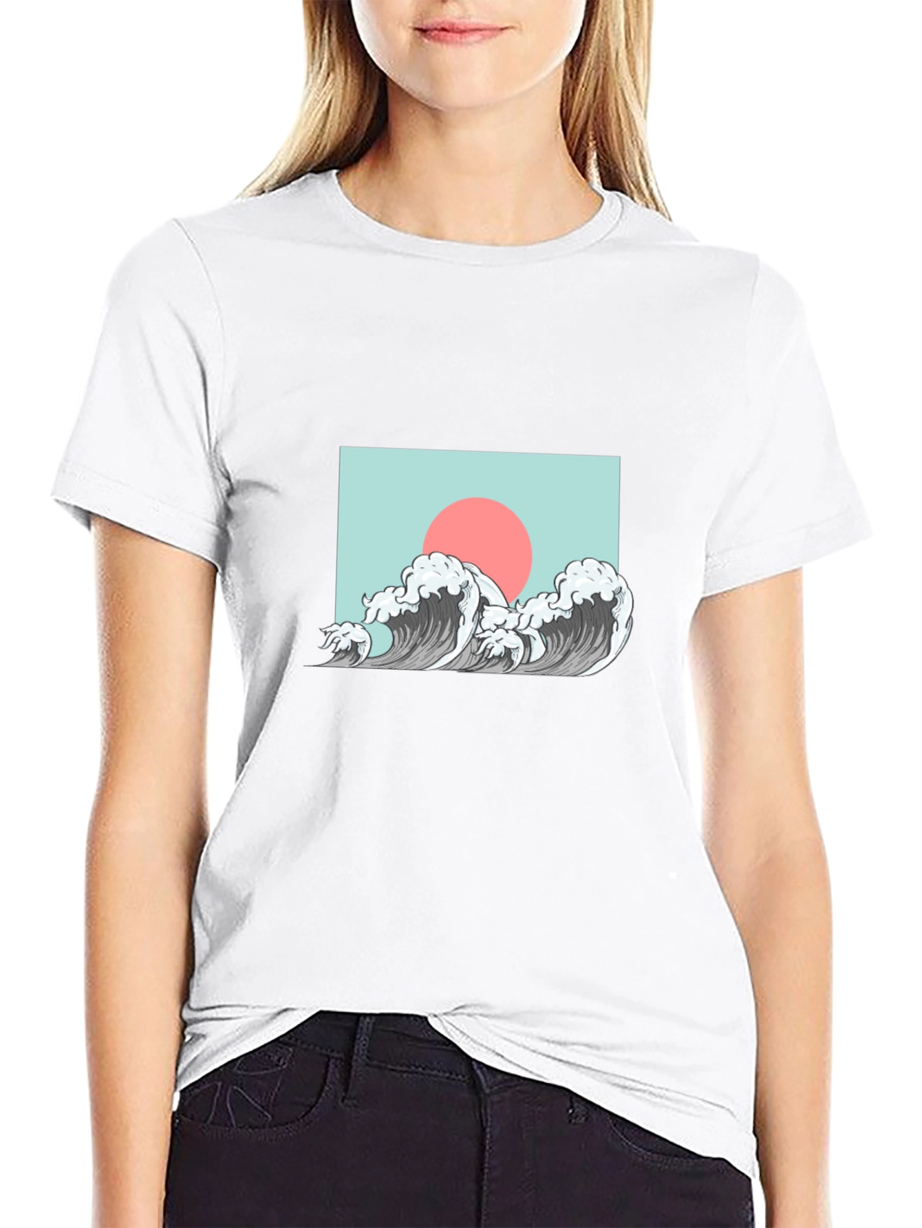 Wave Design Graphic Tee - Black