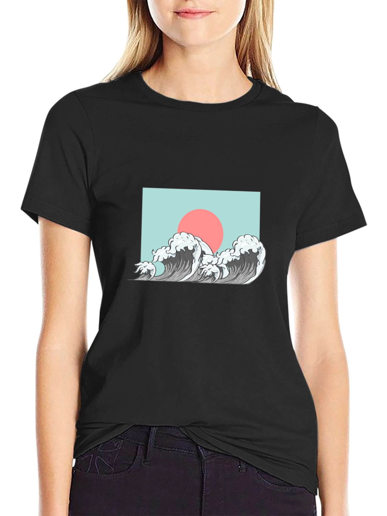 Wave Design Graphic Tee - Black