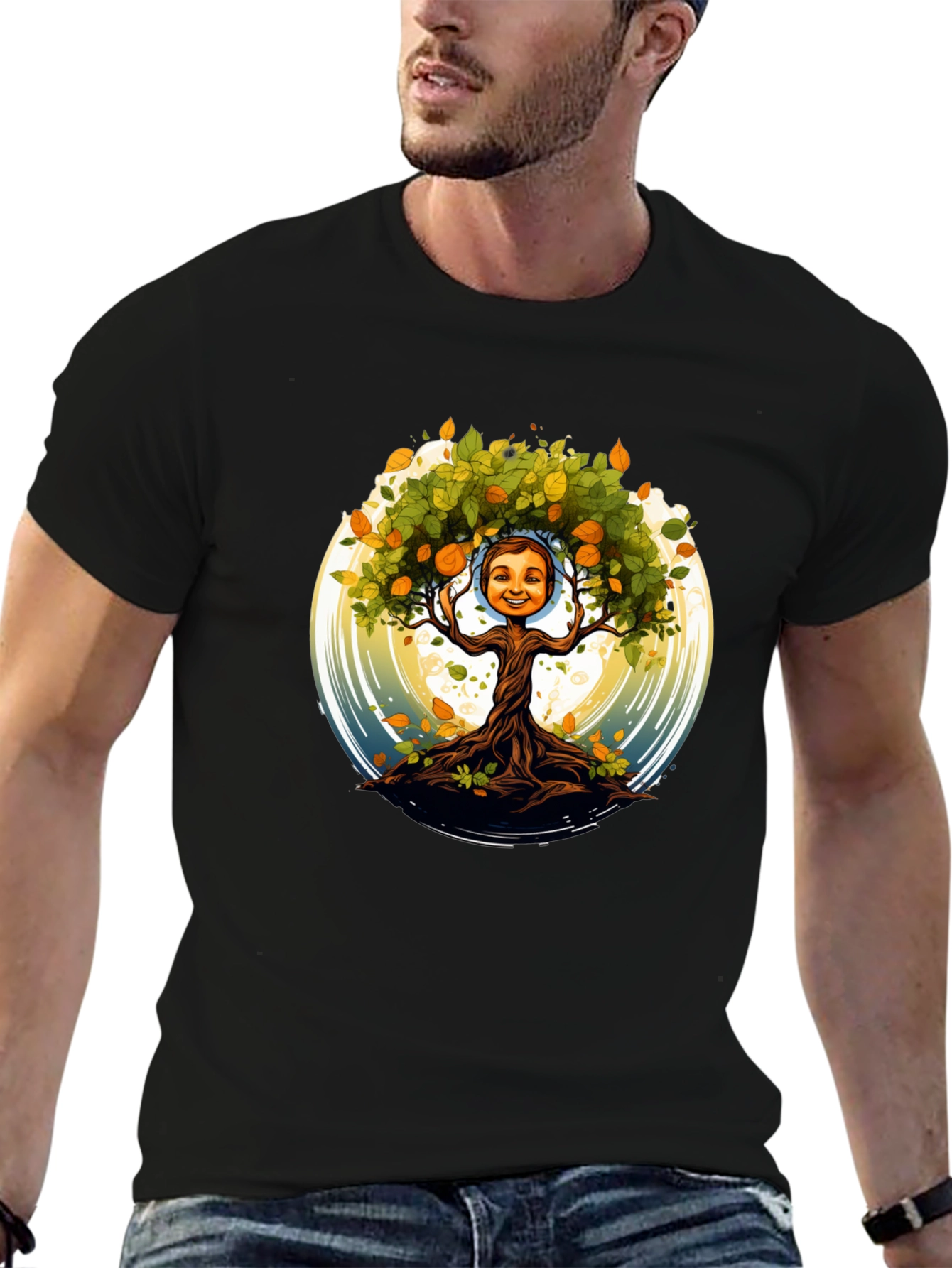 Tree Child Graphic Print T-Shirt - Black