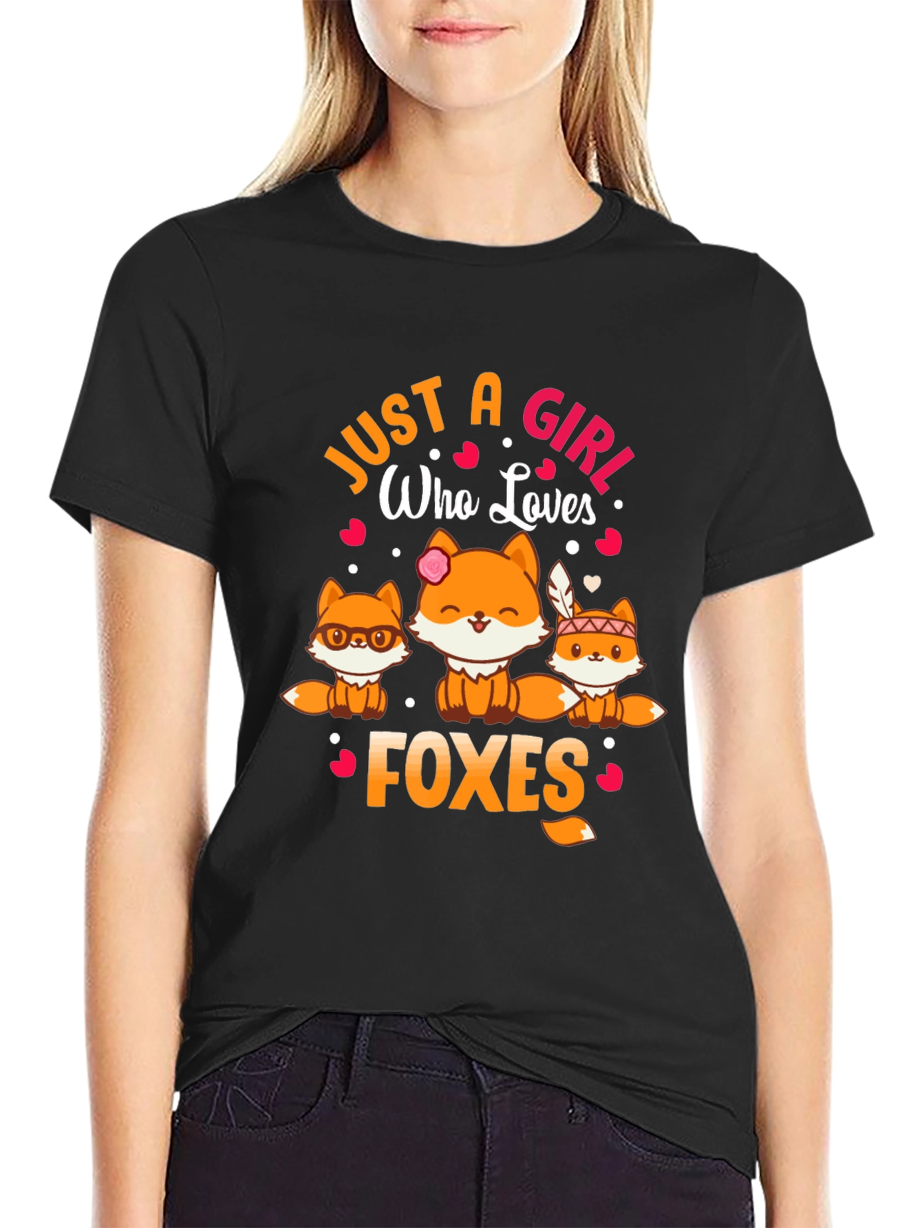 Just a Girl Who Loves Foxes Black T-Shirt