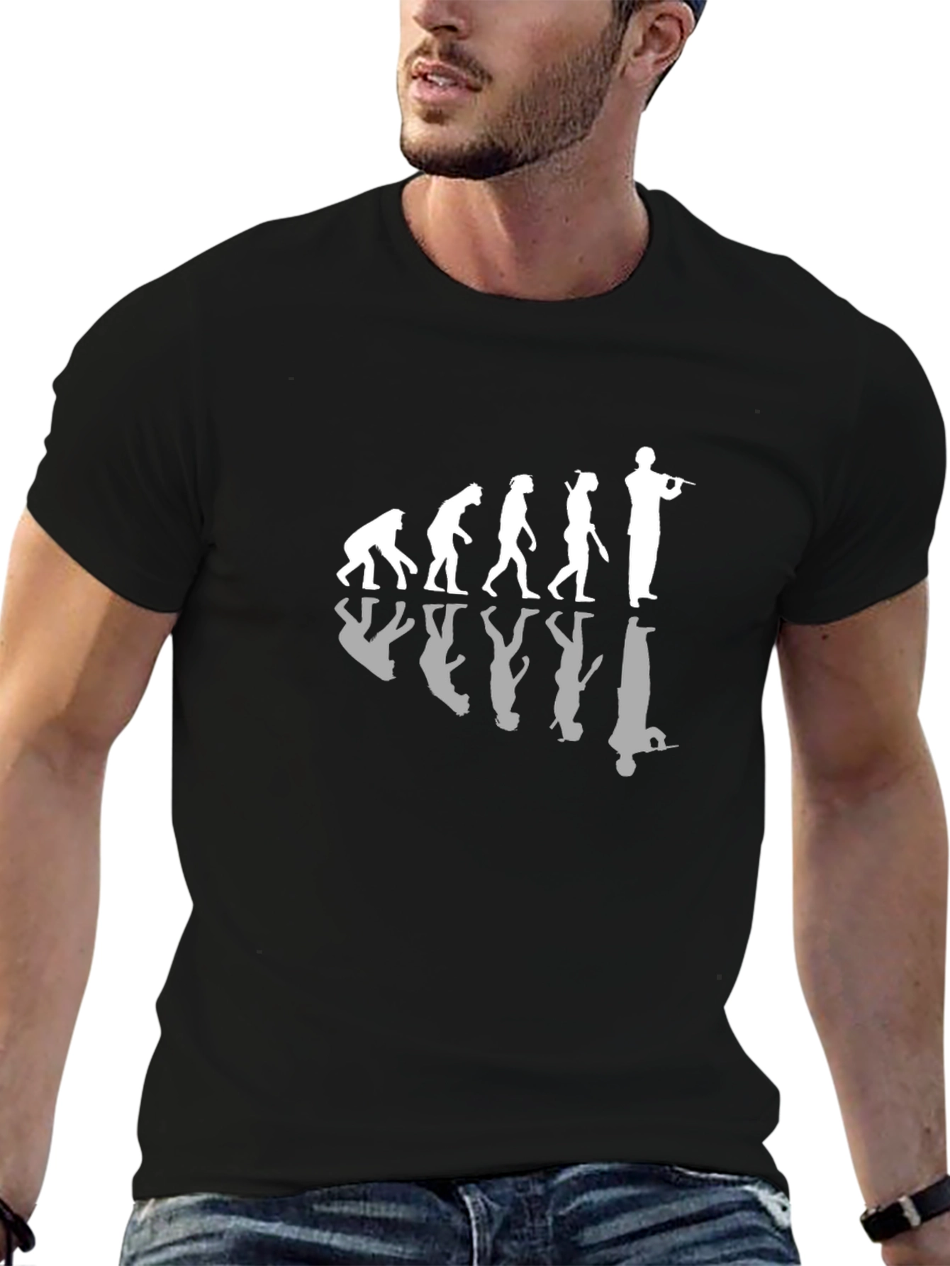 Evolution of Flute Player Black T-Shirt