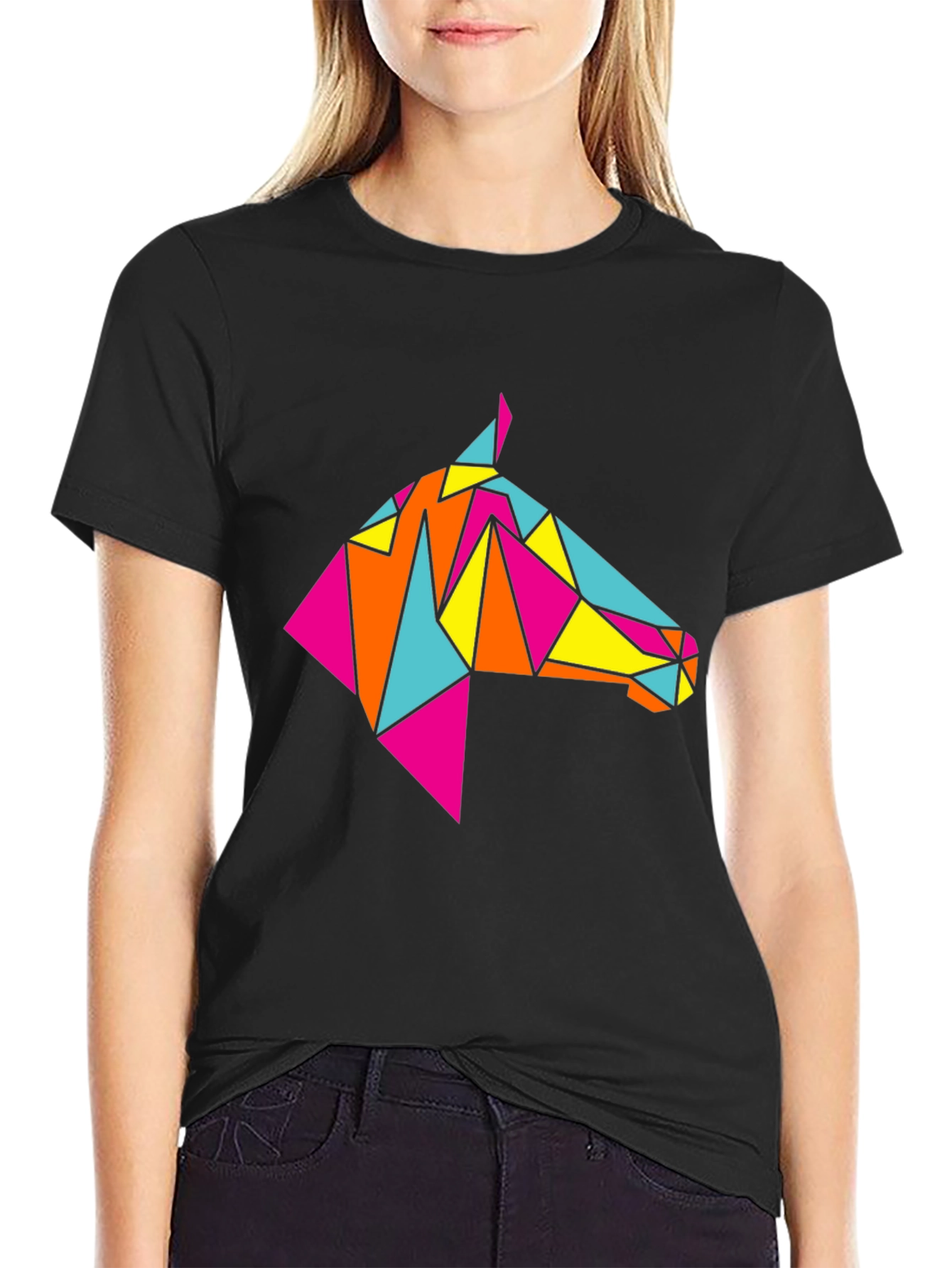 Geometric Horse Tee - Stylish Black Graphic T-Shirt