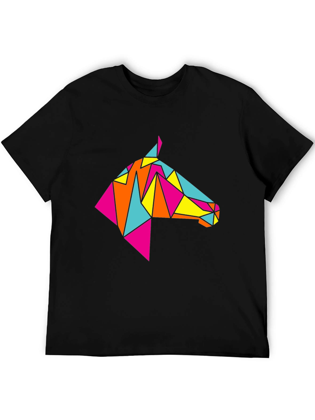 Geometric Horse Tee - Stylish Black Graphic T-Shirt