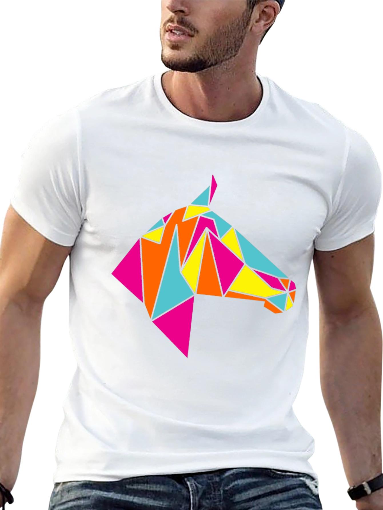 Geometric Horse Tee - Stylish Black Graphic T-Shirt