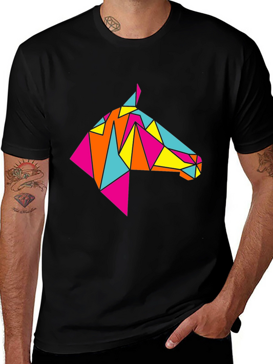 Geometric Horse Tee - Stylish Black Graphic T-Shirt