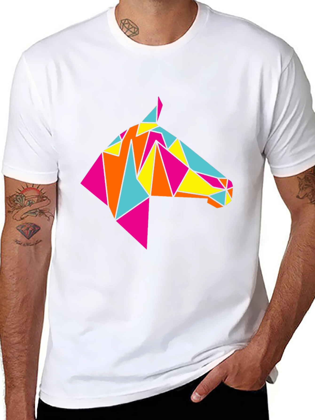 Geometric Horse Tee - Stylish Black Graphic T-Shirt