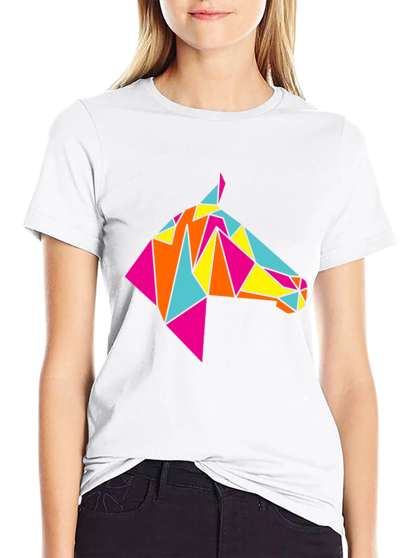 Geometric Horse Tee - Stylish Black Graphic T-Shirt
