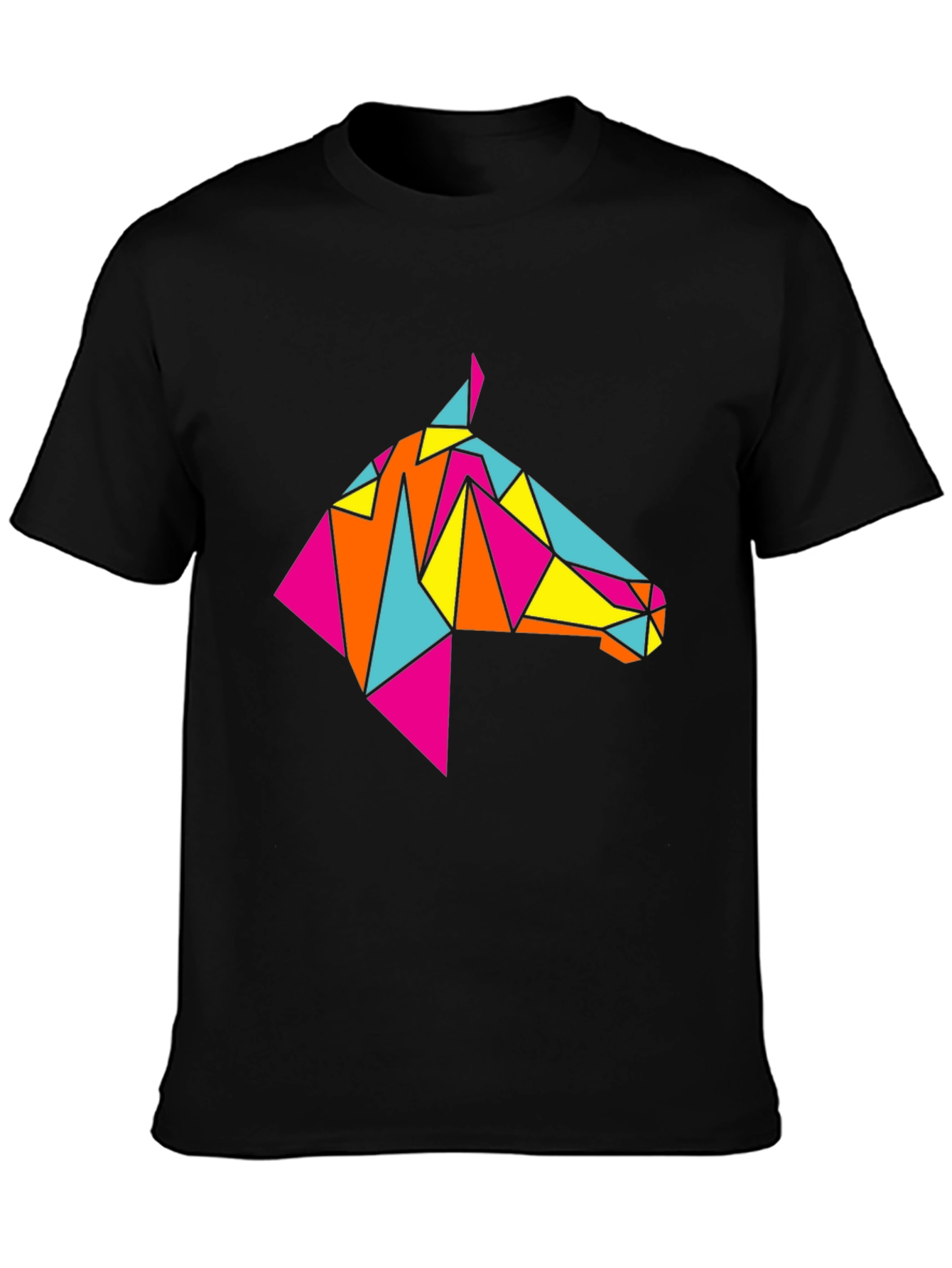 Geometric Horse Tee - Stylish Black Graphic T-Shirt