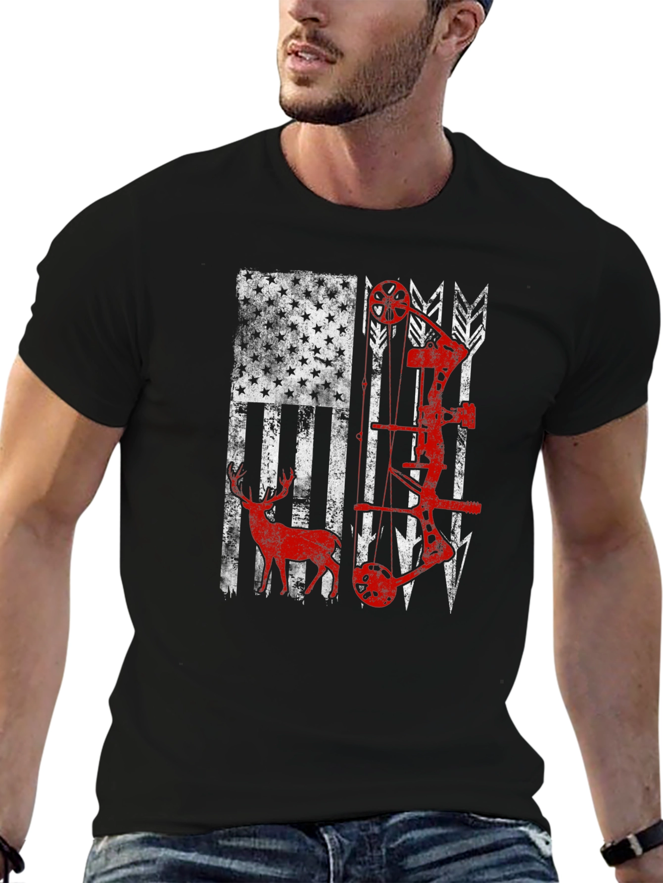 American Flag Deer & Bow Hunting T-Shirt