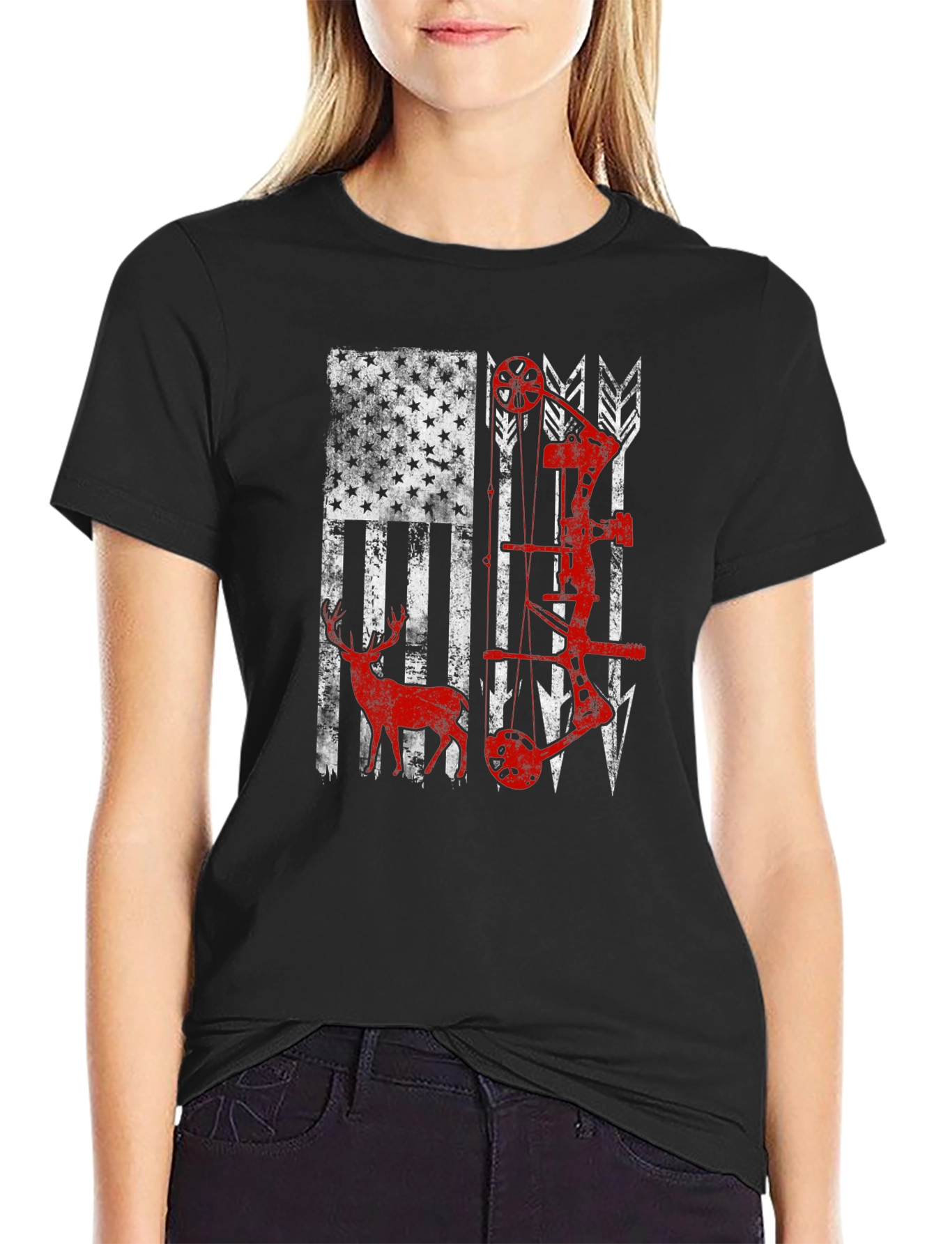 American Flag Deer & Bow Hunting T-Shirt