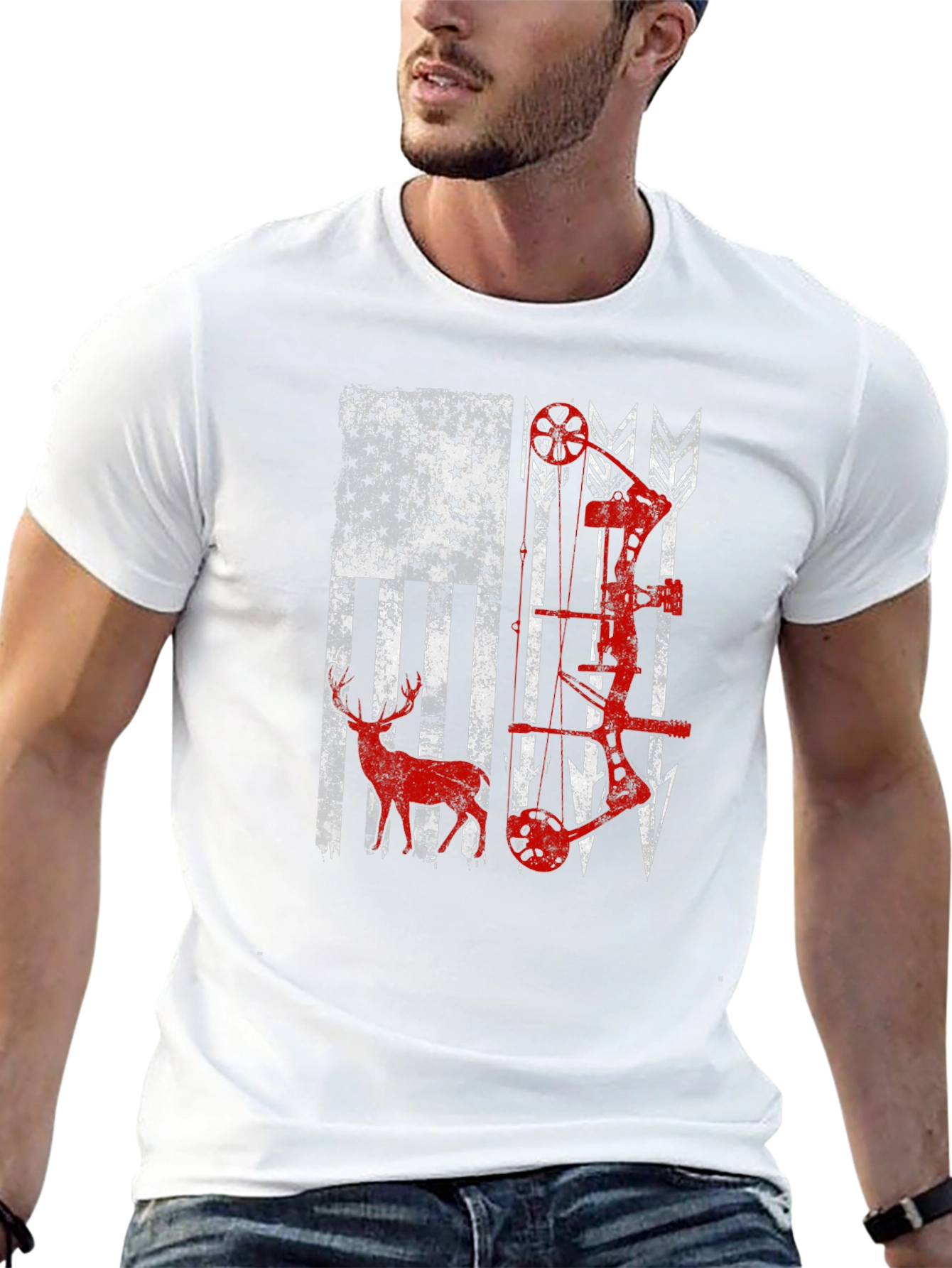 American Flag Deer & Bow Hunting T-Shirt