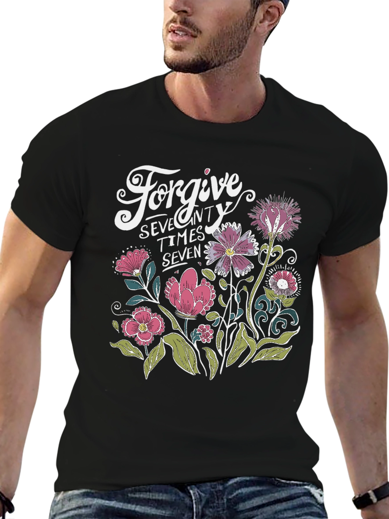 Forgive Seventy Times Seven Floral T-Shirt