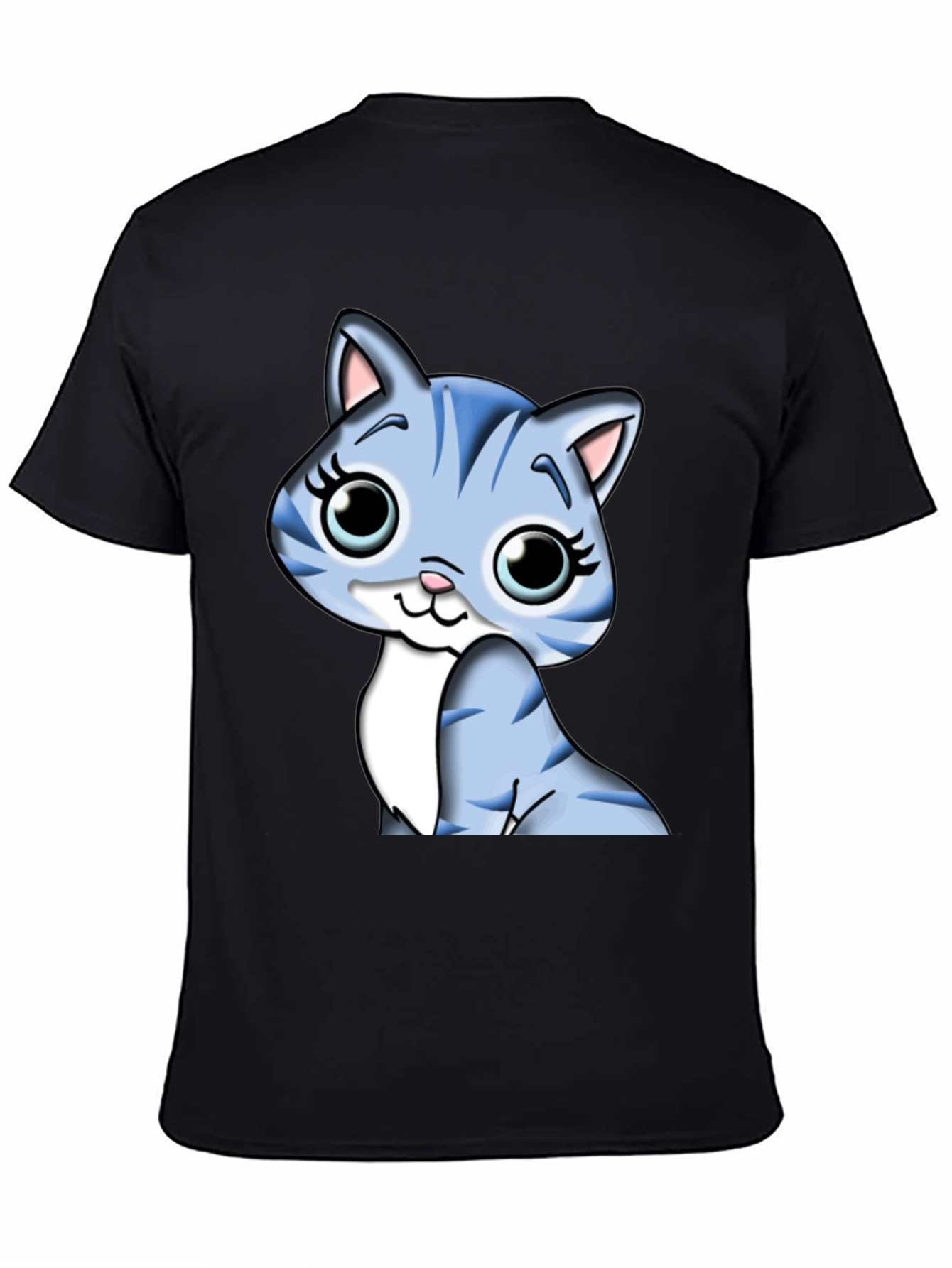 Cute Cartoon Cat Graphic Tee - Black