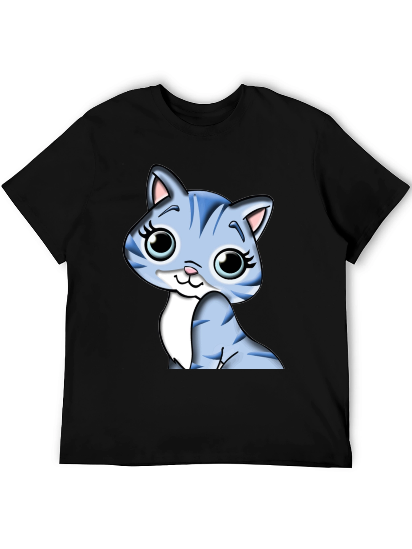 Cute Cartoon Cat Graphic Tee - Black