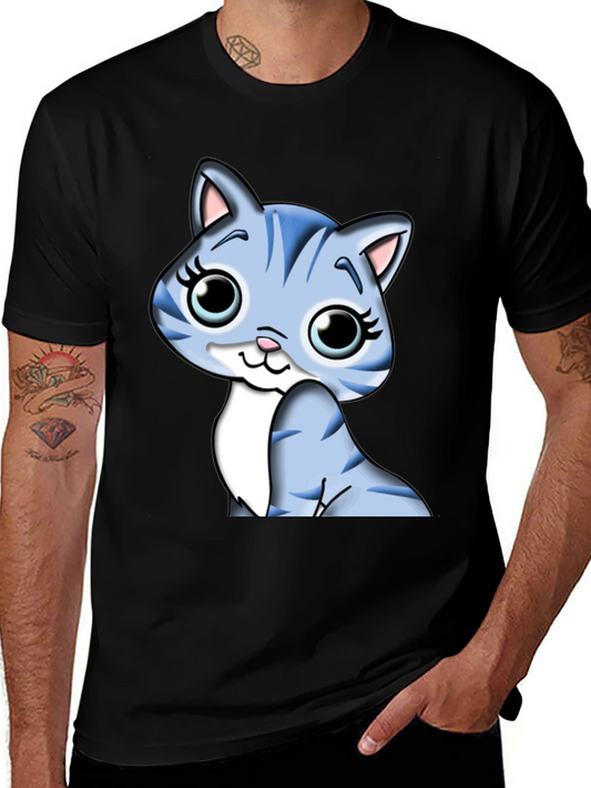 Cute Cartoon Cat Graphic Tee - Black