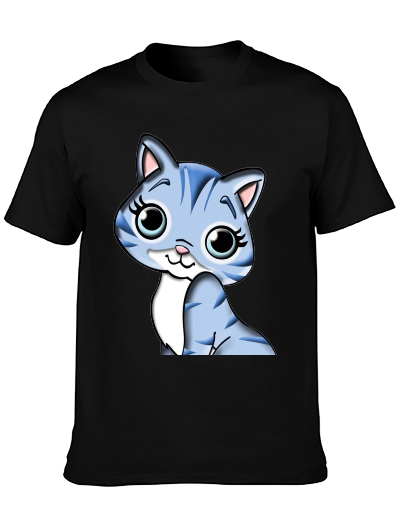 Cute Cartoon Cat Graphic Tee - Black