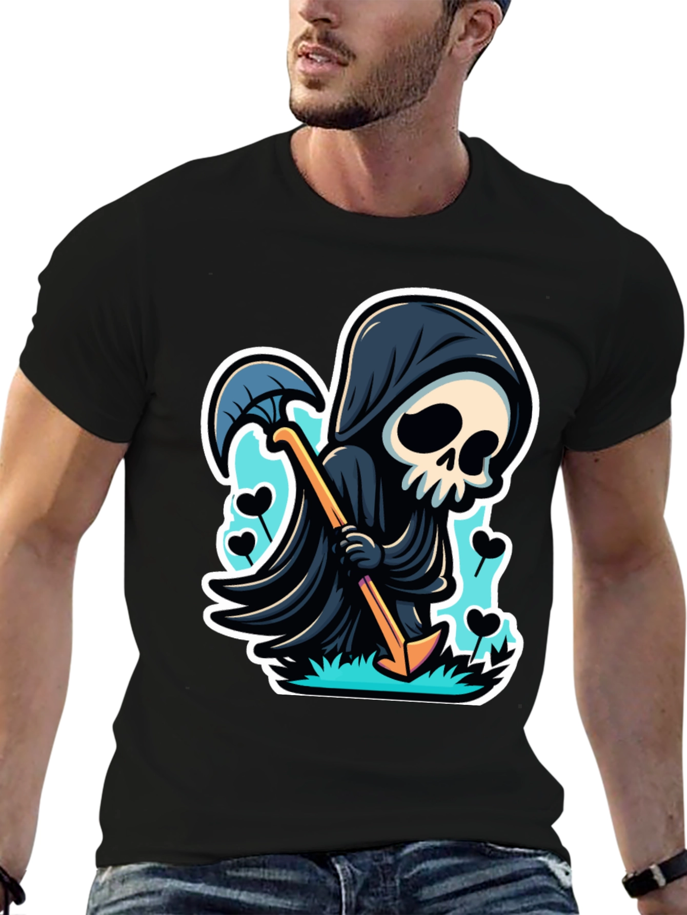 Grim Reaper Graphic Tee - Cartoon Death