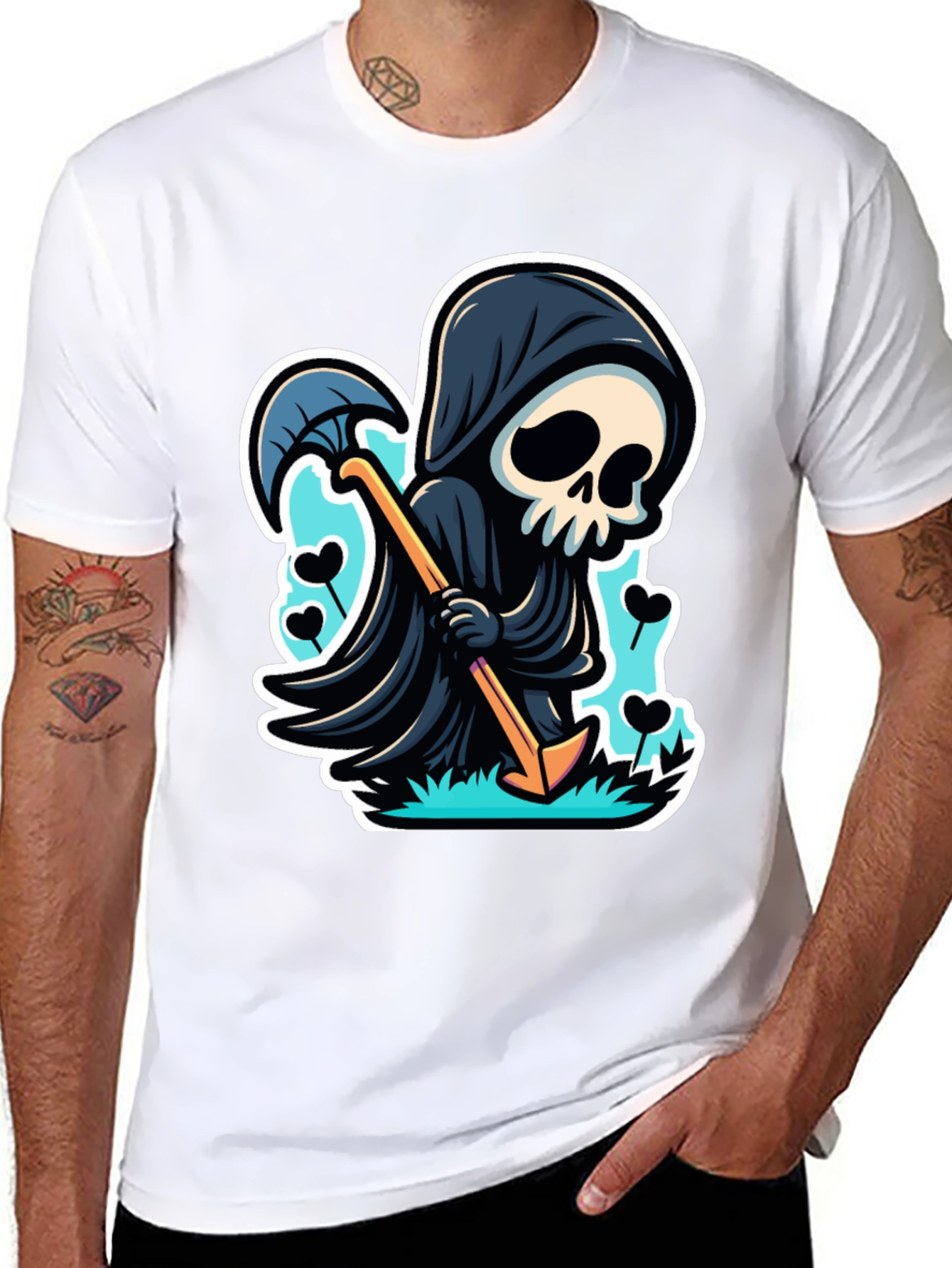 Grim Reaper Graphic Tee - Cartoon Death