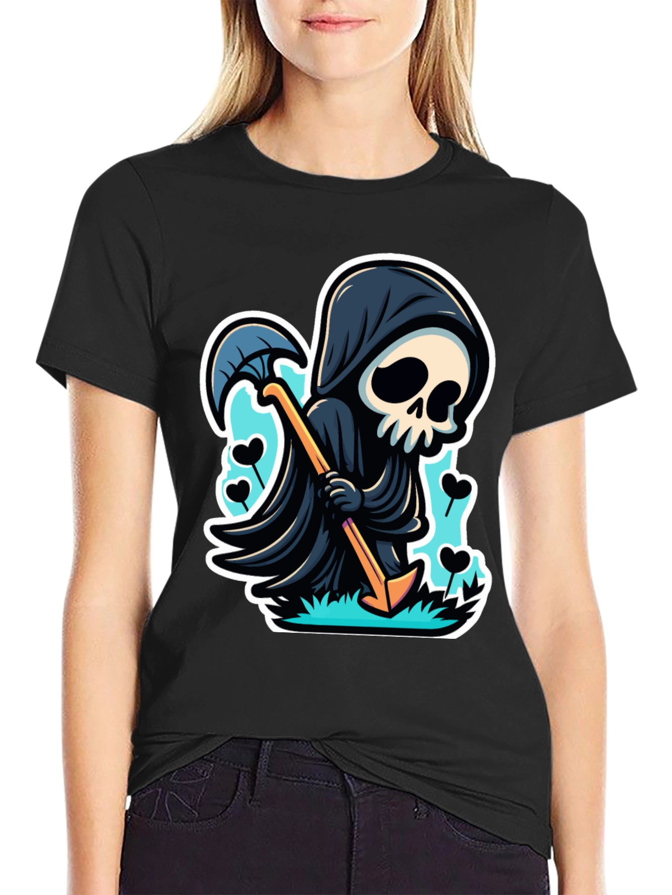 Grim Reaper Graphic Tee - Cartoon Death