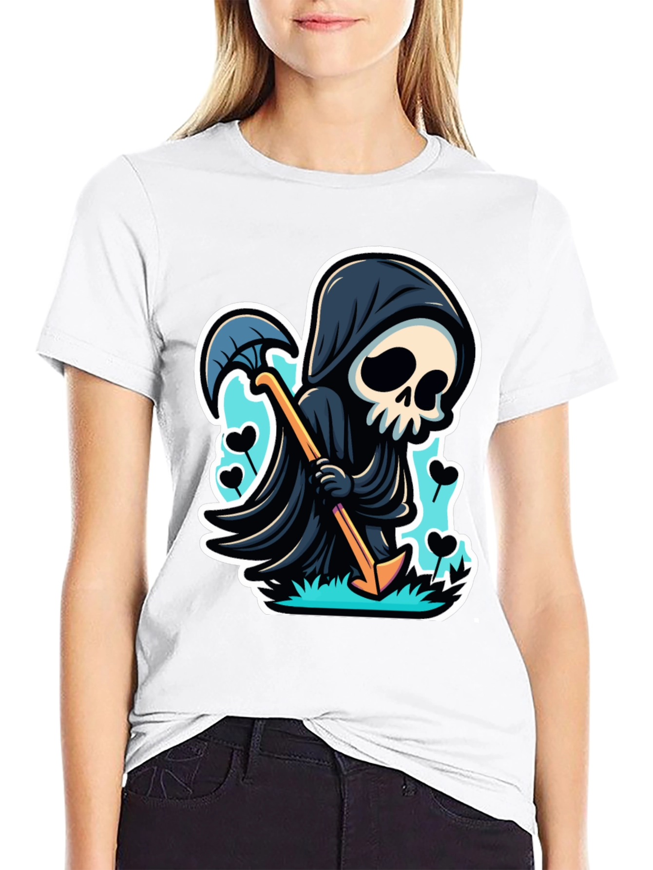 Grim Reaper Graphic Tee - Cartoon Death