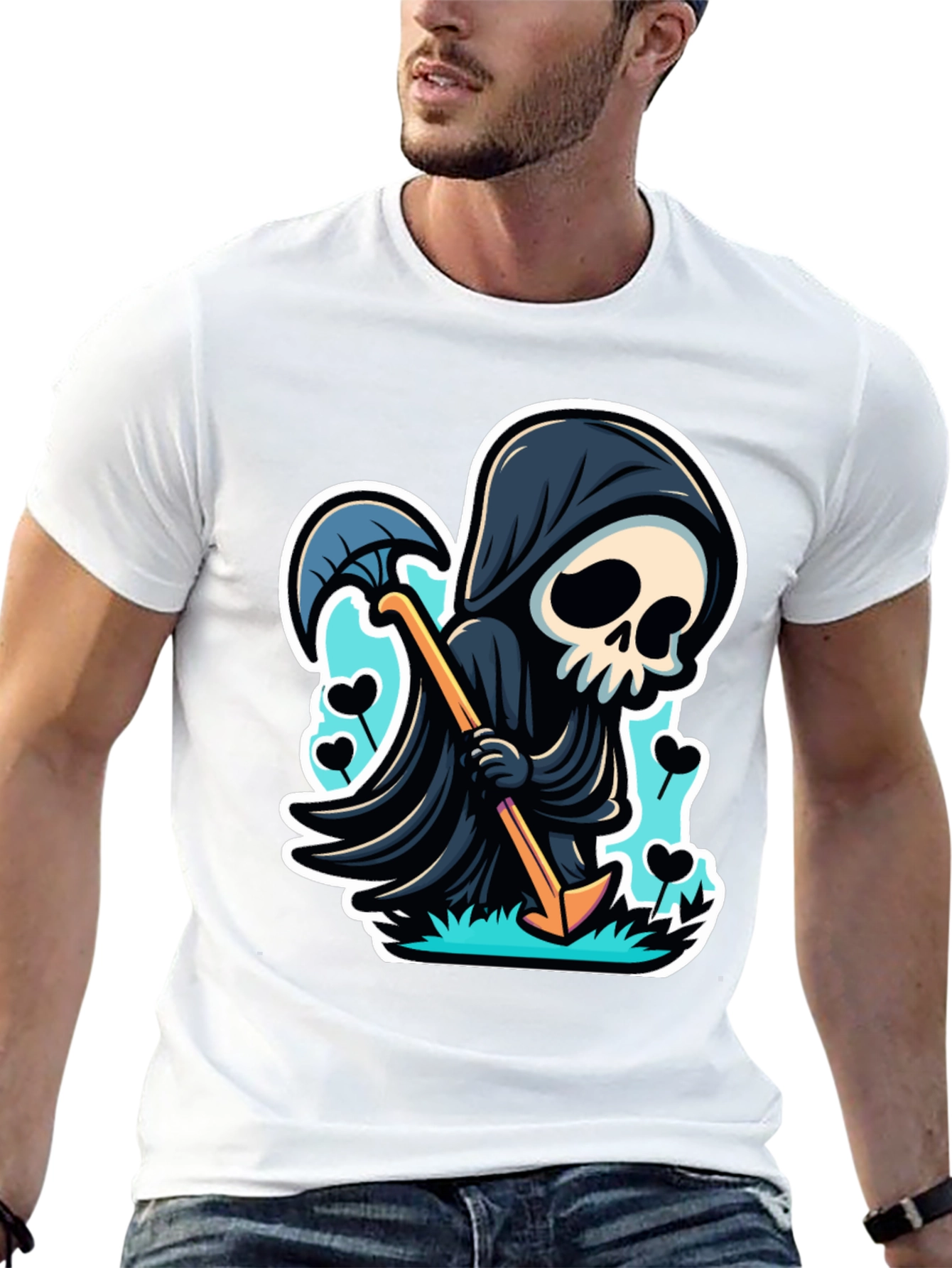 Grim Reaper Graphic Tee - Cartoon Death