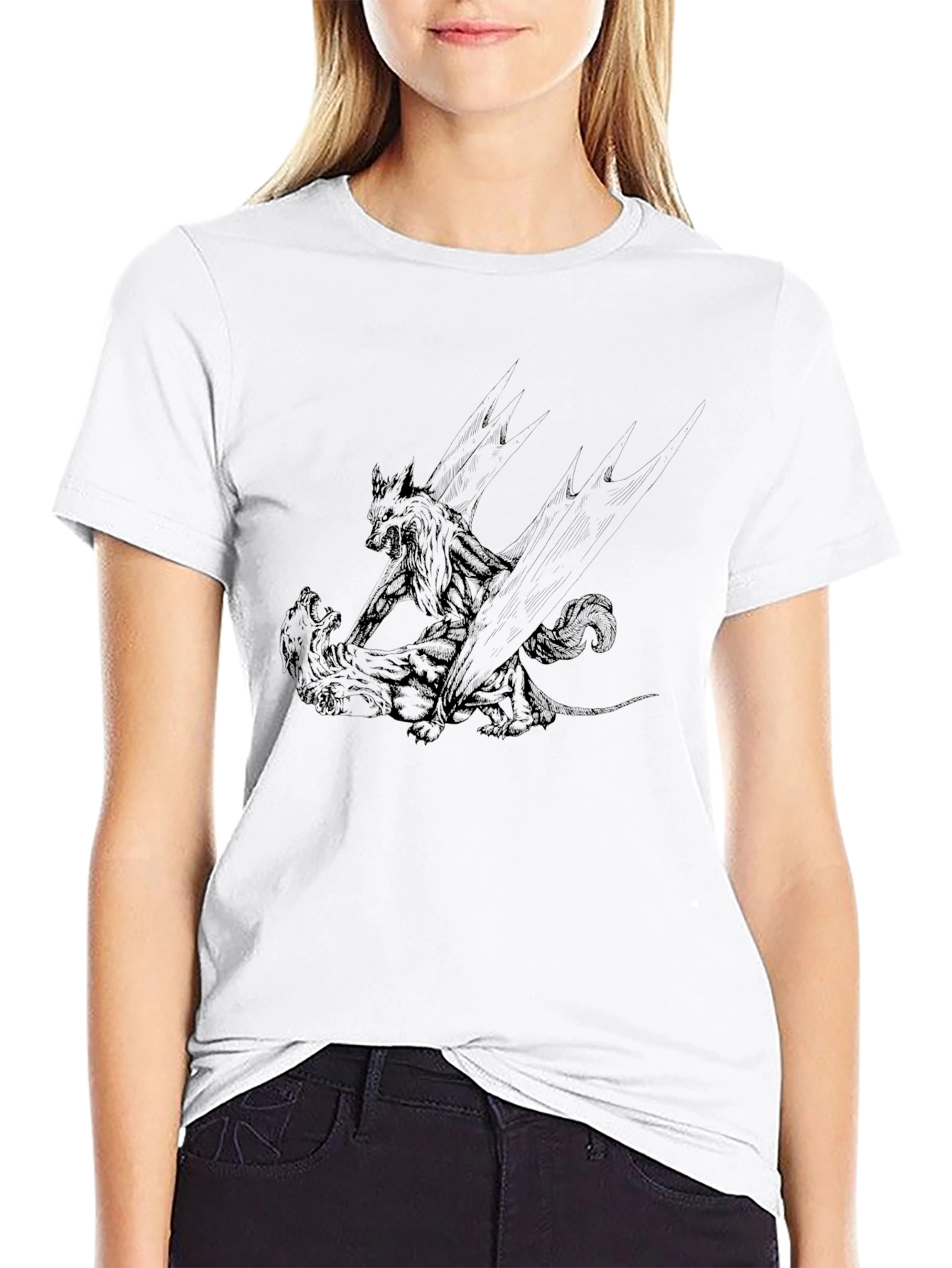 Black Graphic Tee: Wolf vs. Bear