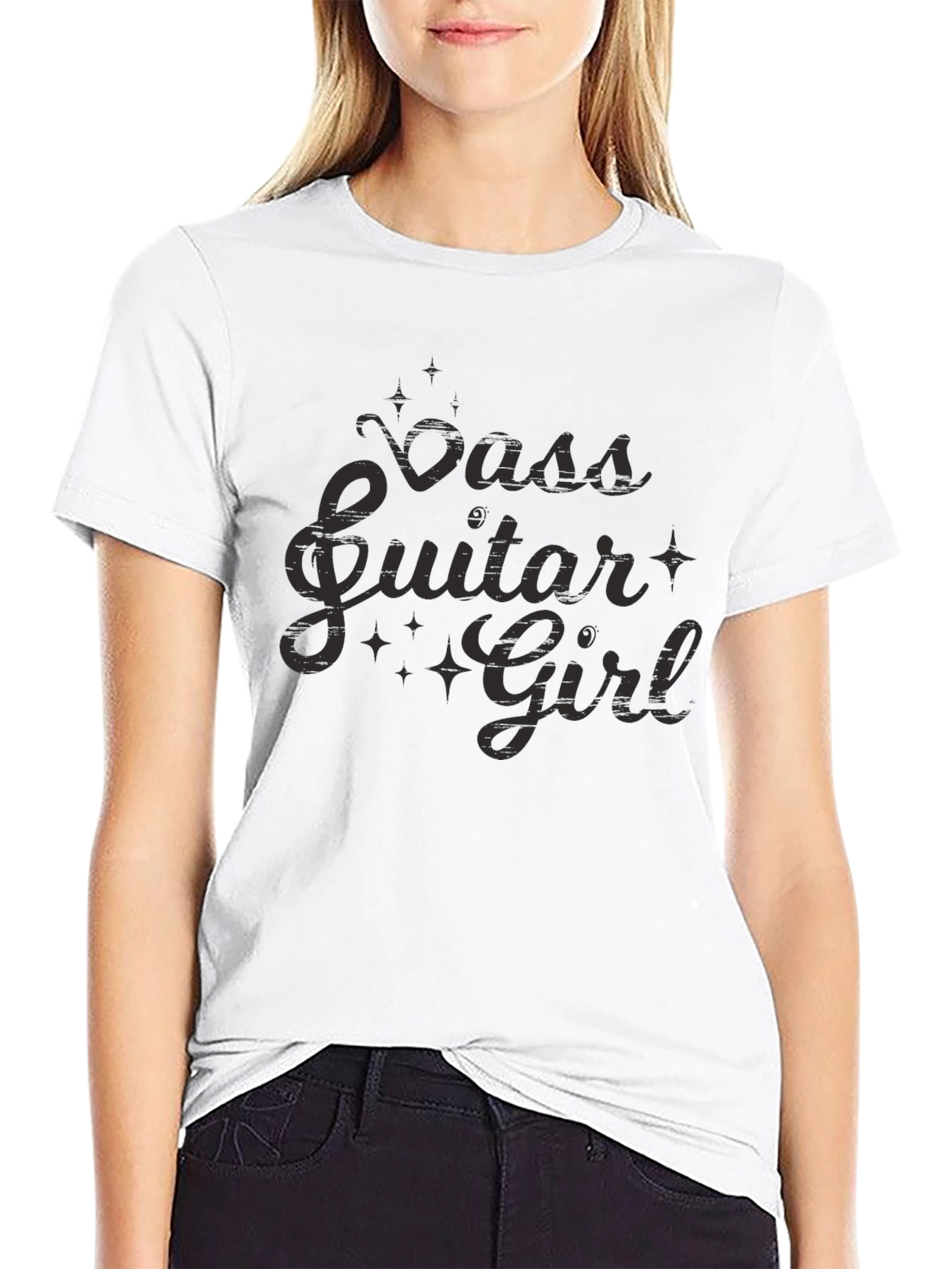 Bass Guitar Girl Black T-Shirt
