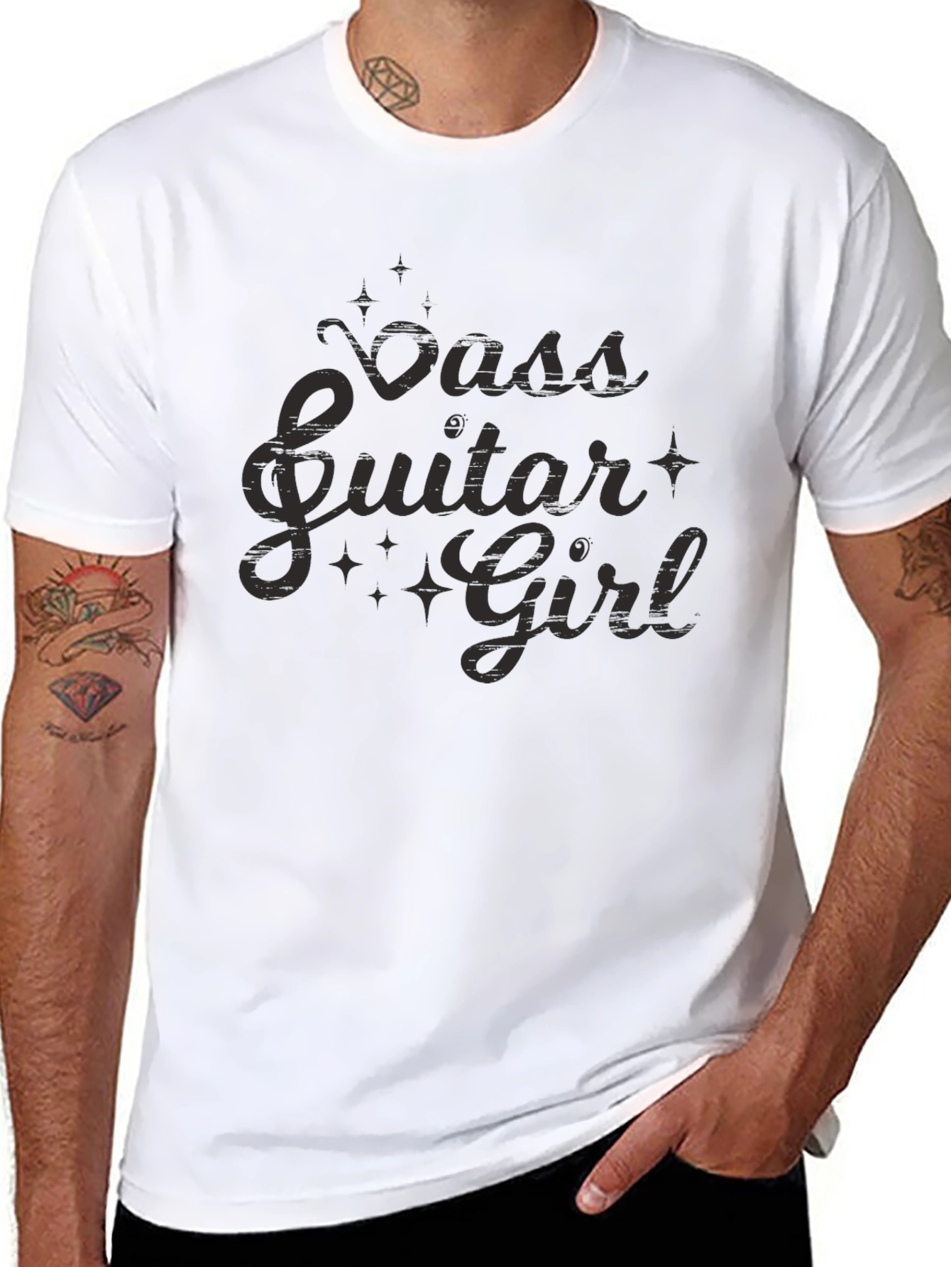 Bass Guitar Girl Black T-Shirt