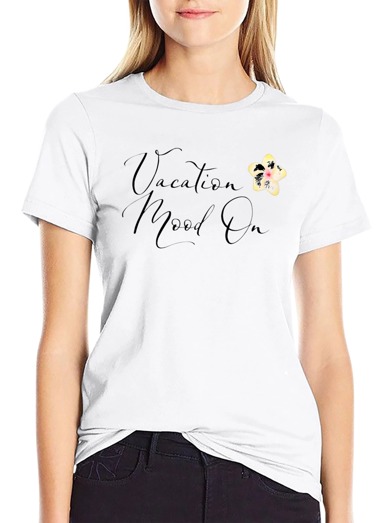 Vacation Mood On T-Shirt - Black Casual