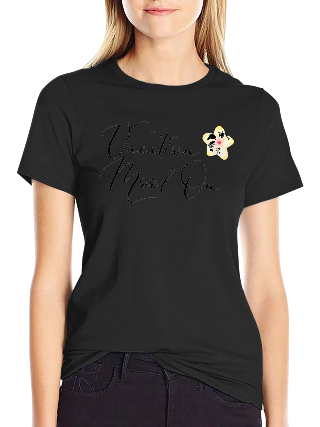 Vacation Mood On T-Shirt - Black Casual