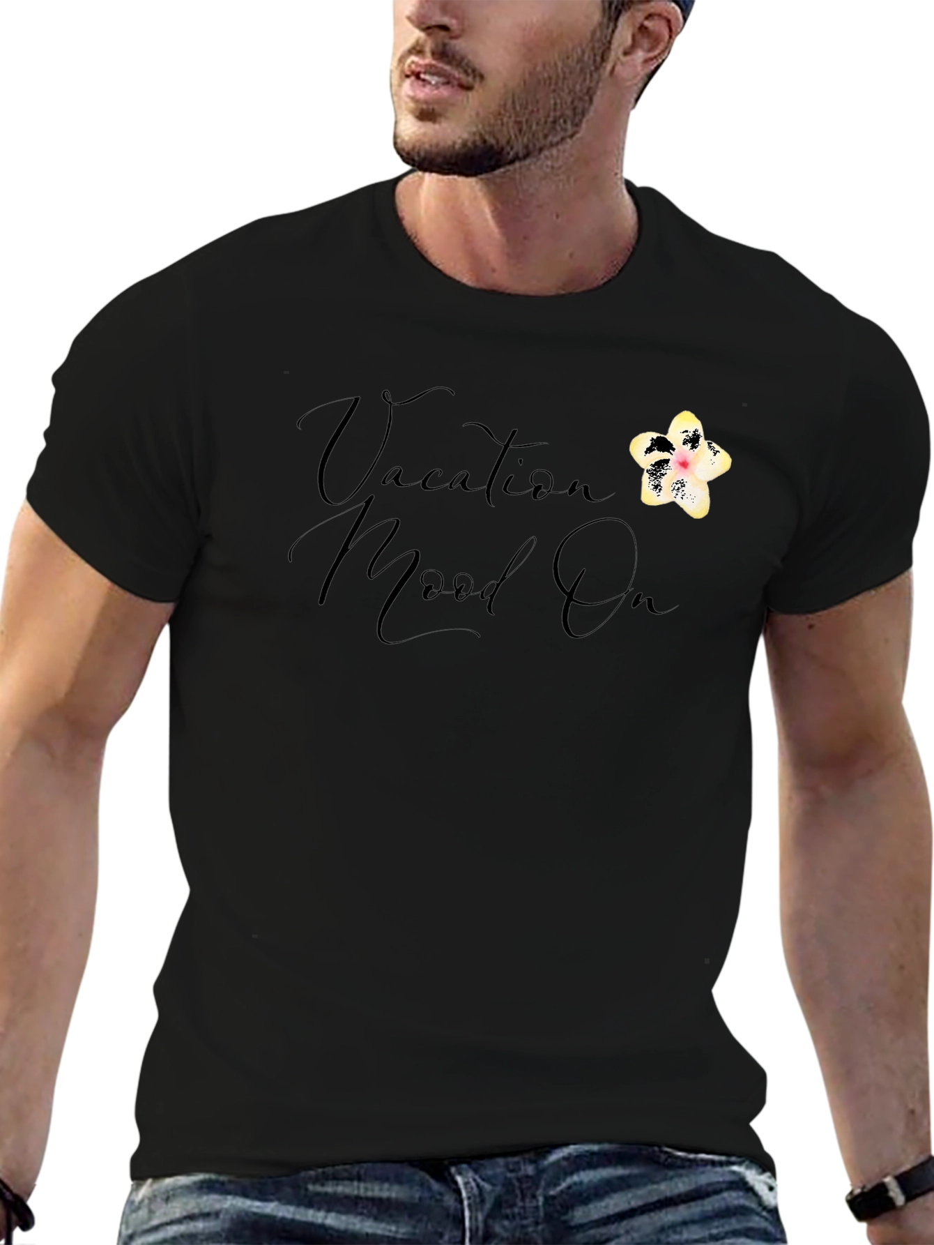 Vacation Mood On T-Shirt - Black Casual