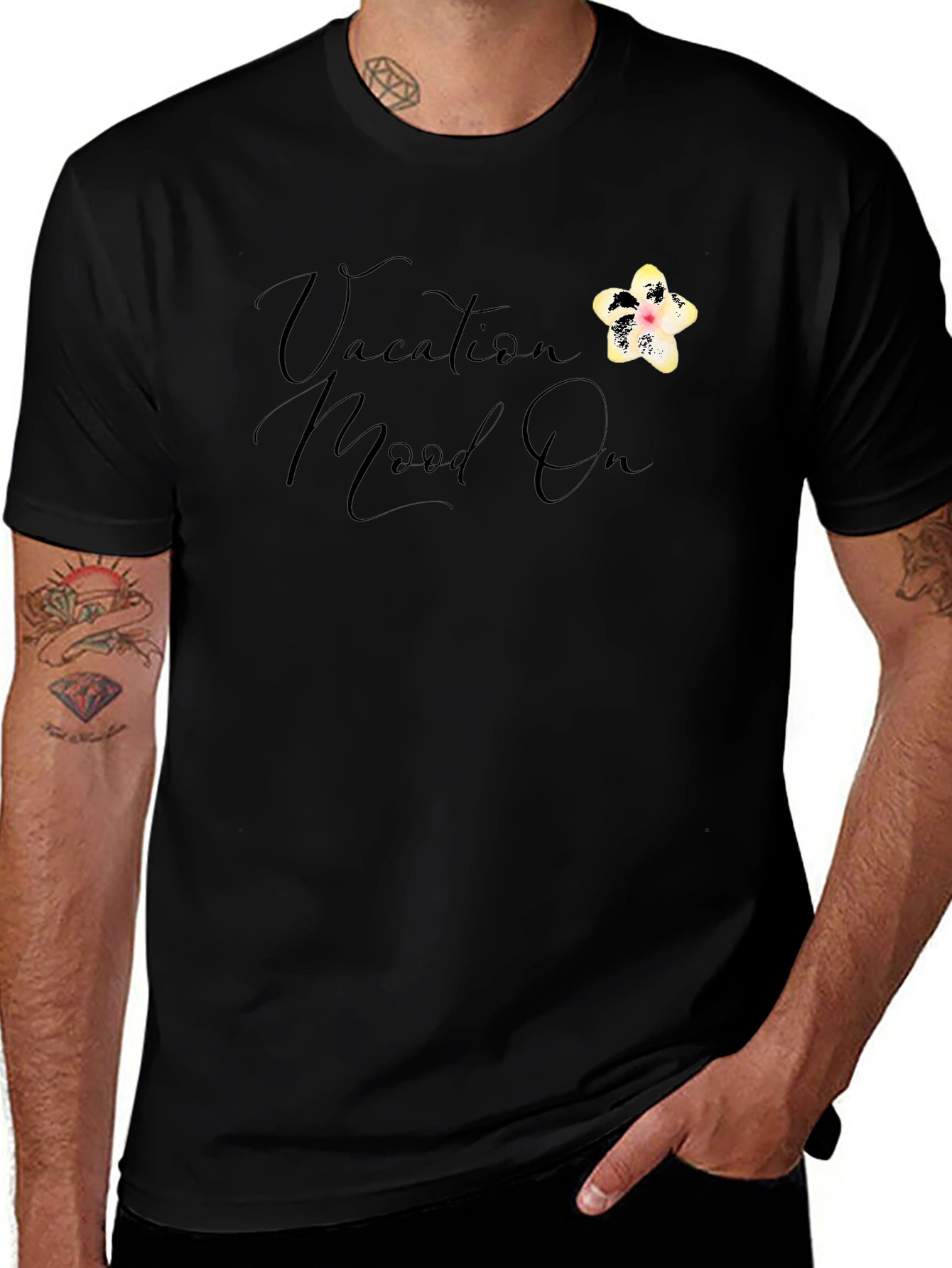 Vacation Mood On T-Shirt - Black Casual