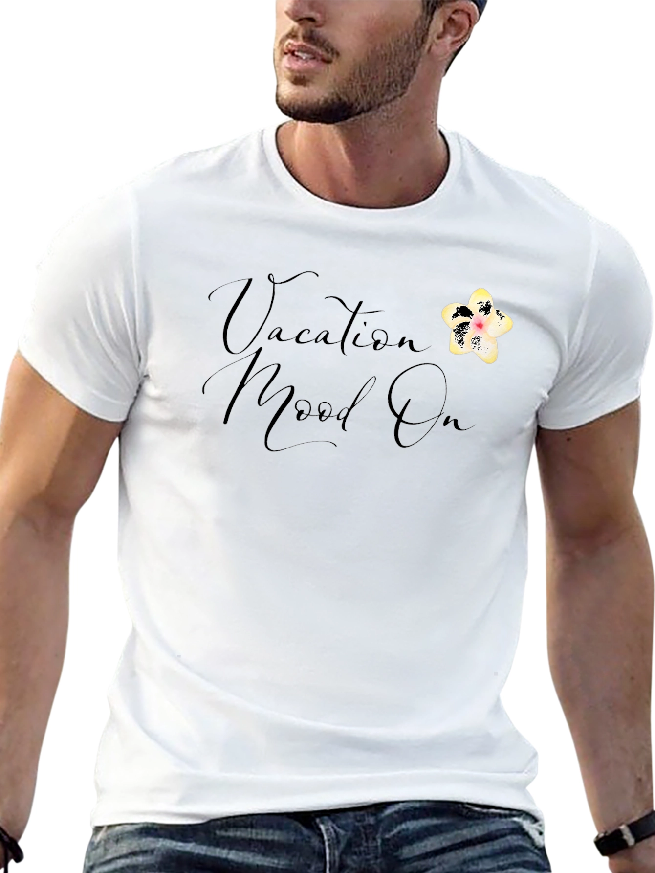 Vacation Mood On T-Shirt - Black Casual