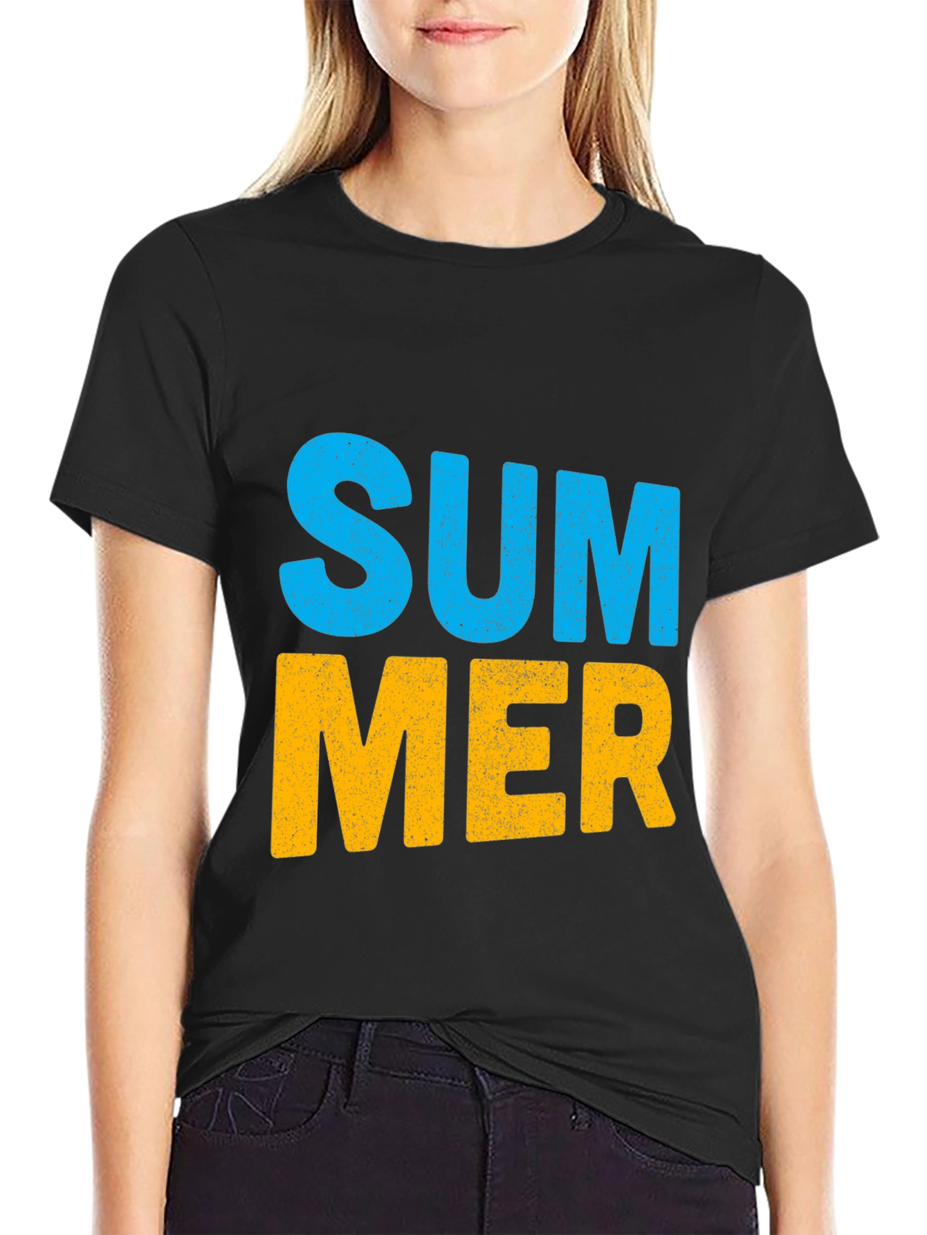 Summer Graphic Print Black Cotton T-Shirt
