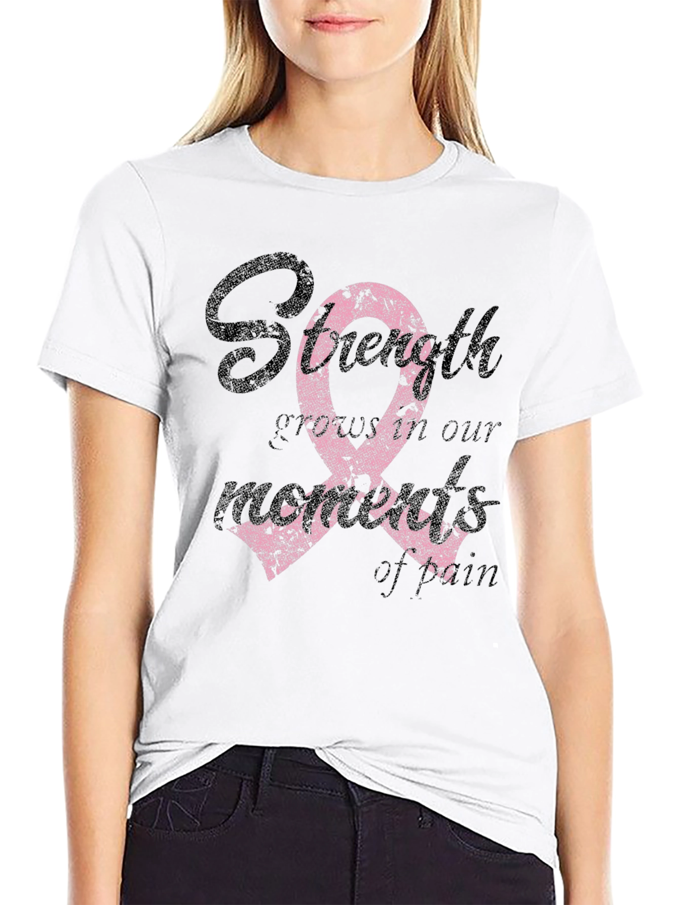 Strength Pink Ribbon Graphic T-Shirt