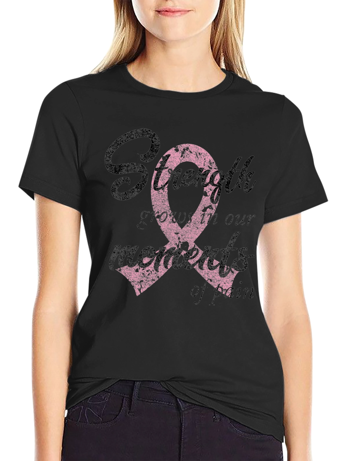 Strength Pink Ribbon Graphic T-Shirt