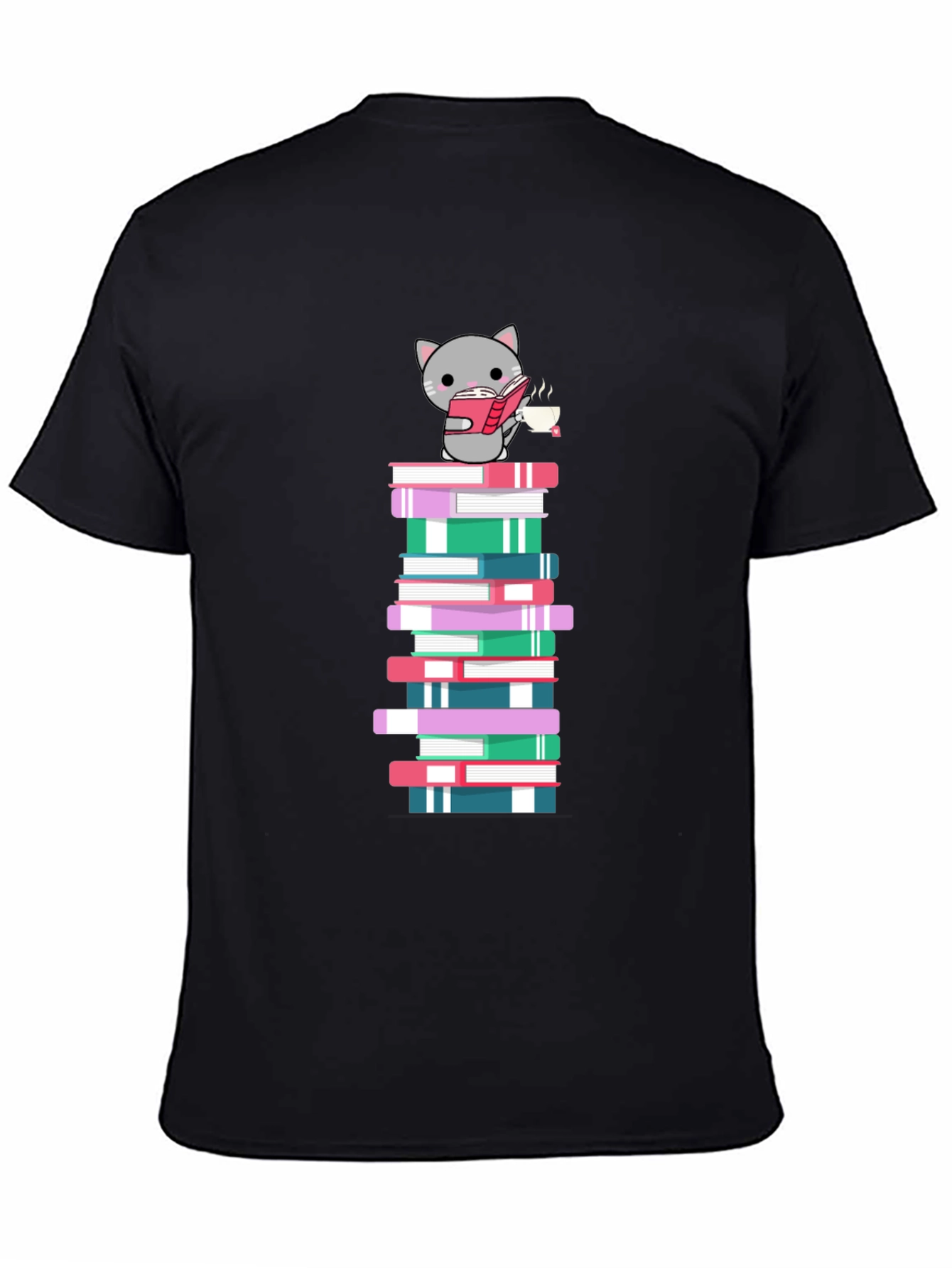 Cat Reading Book on Book Stack T-Shirt