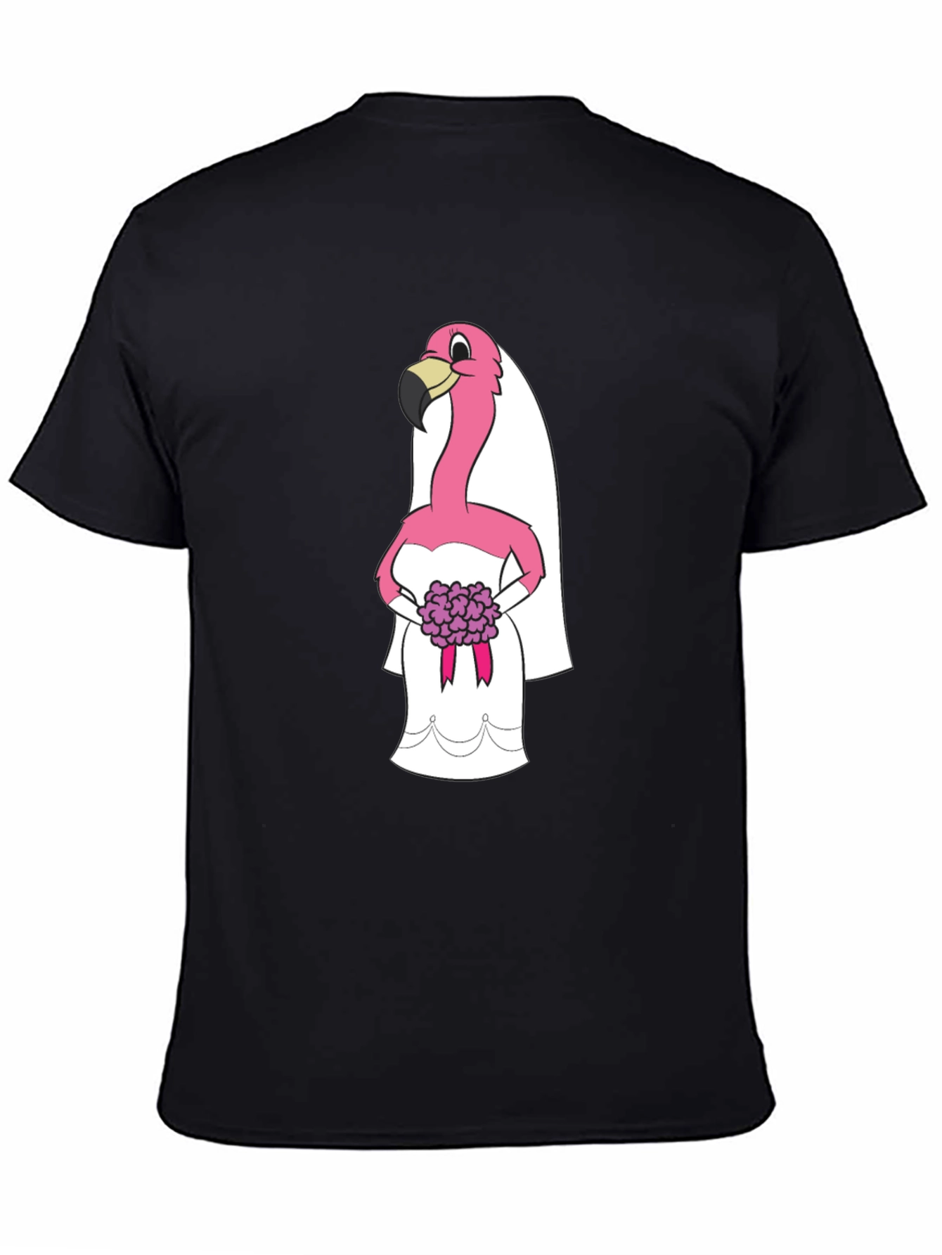 Black T-Shirt with Flamingo Bride Graphic