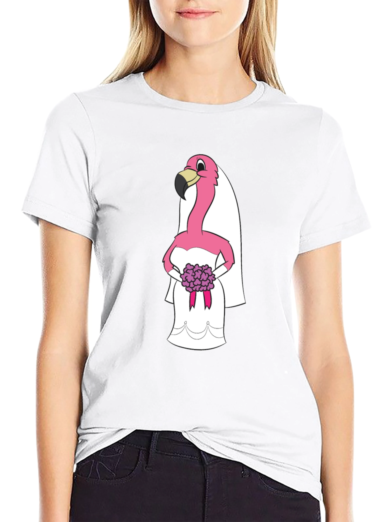 Black T-Shirt with Flamingo Bride Graphic